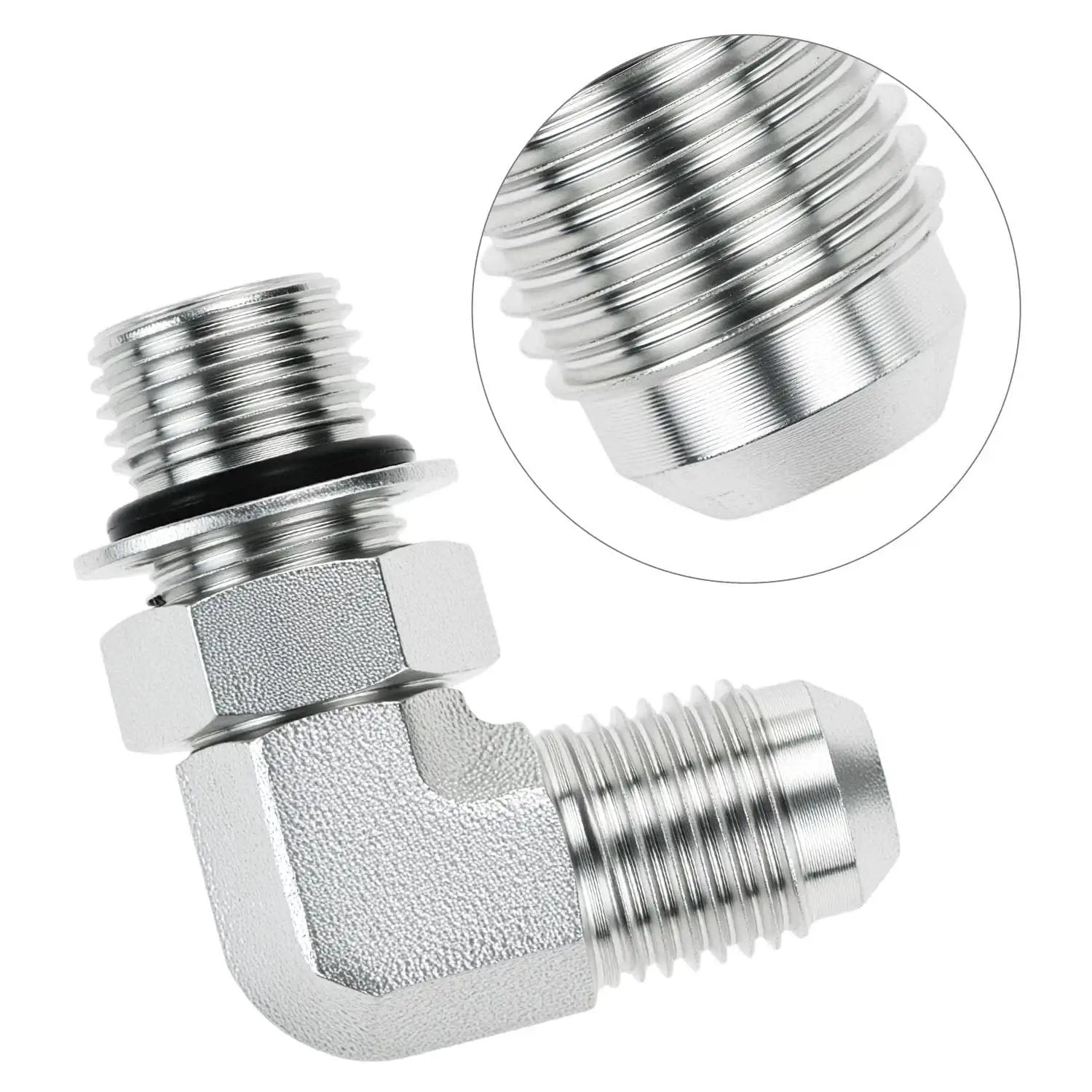 90 Degree Elbow Hydraulic Hose Fittings Set Ten Pieces Three Eighths Inch JIC Thirty Seven Degree Male End To Six SAE ORB Male Corner Elbow Adapters Carbon Steel Hydraulic End Connectors Built Tough For Flexible Leak Free Installations