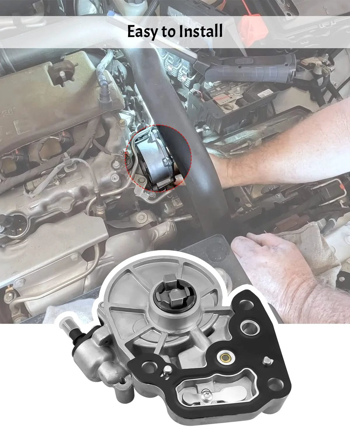 Brake Vacuum Pump Replacement For Chevy Cruze Malibu Spark Equinox GMC Terrain Buick Encore 2016 2017 2018 2019 1.4L 1.5L Direct Fit installed in engine bay