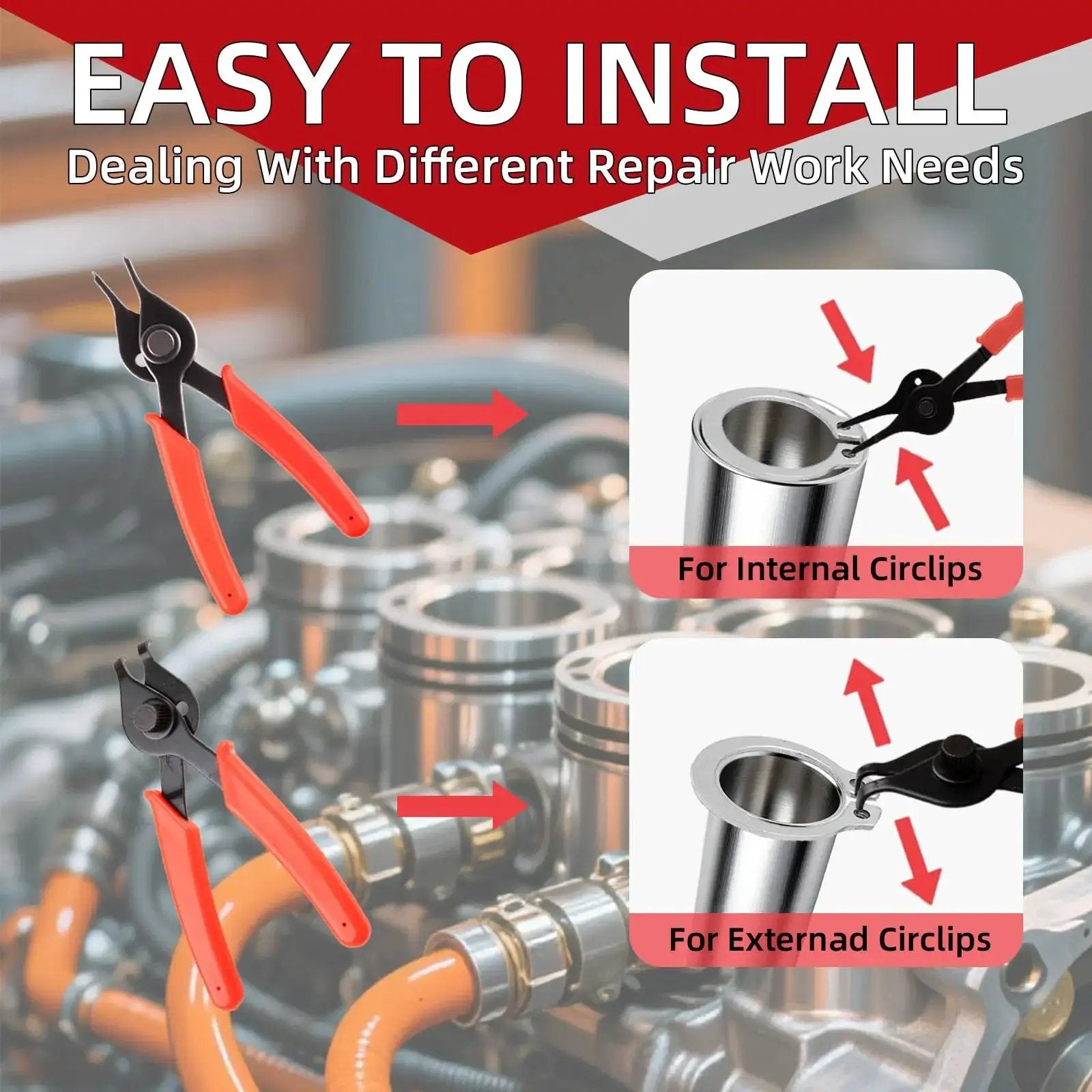 10 Piece Snap Ring Pliers Set Heavy Duty Internal And External Circlip Pliers Kit with straight and bent tips for easy installation