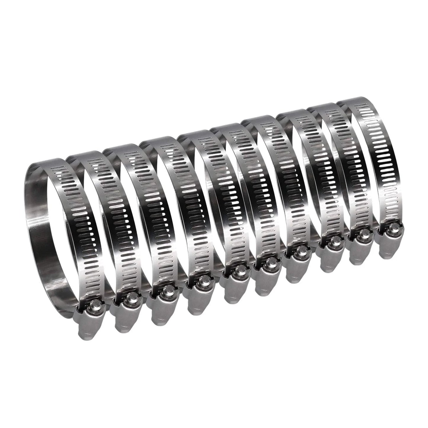 Durable 3.5 Inch Worm Gear Hose Clamp Set in Full Stainless Steel With SAE 56 Size Half Inch Band Width Working Range 78 To 102 Mm 10 Pack