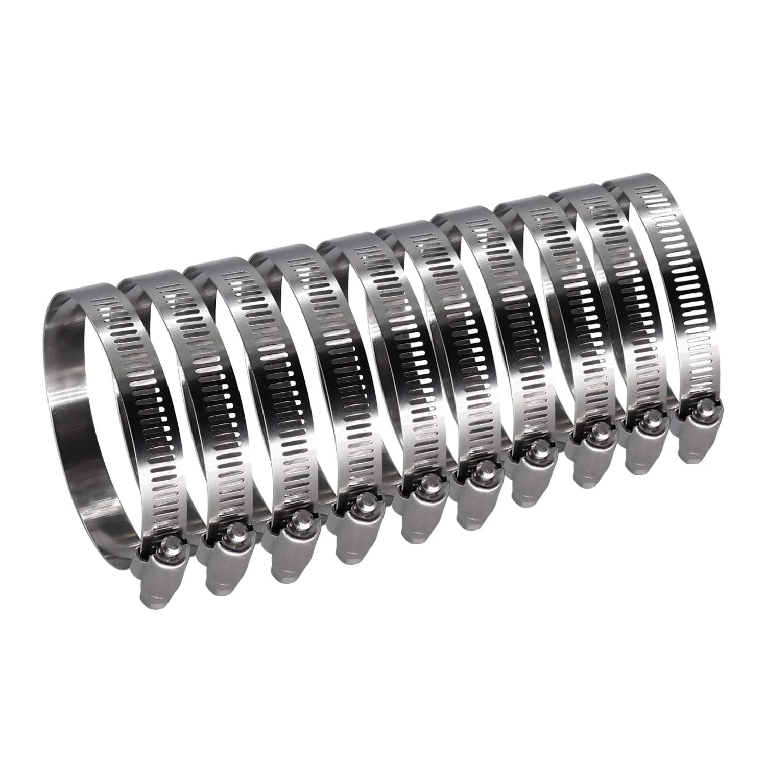 Durable 3.5 Inch Worm Gear Hose Clamp Set in Full Stainless Steel With SAE 56 Size Half Inch Band Width Working Range 78 To 102 Mm 10 Pack