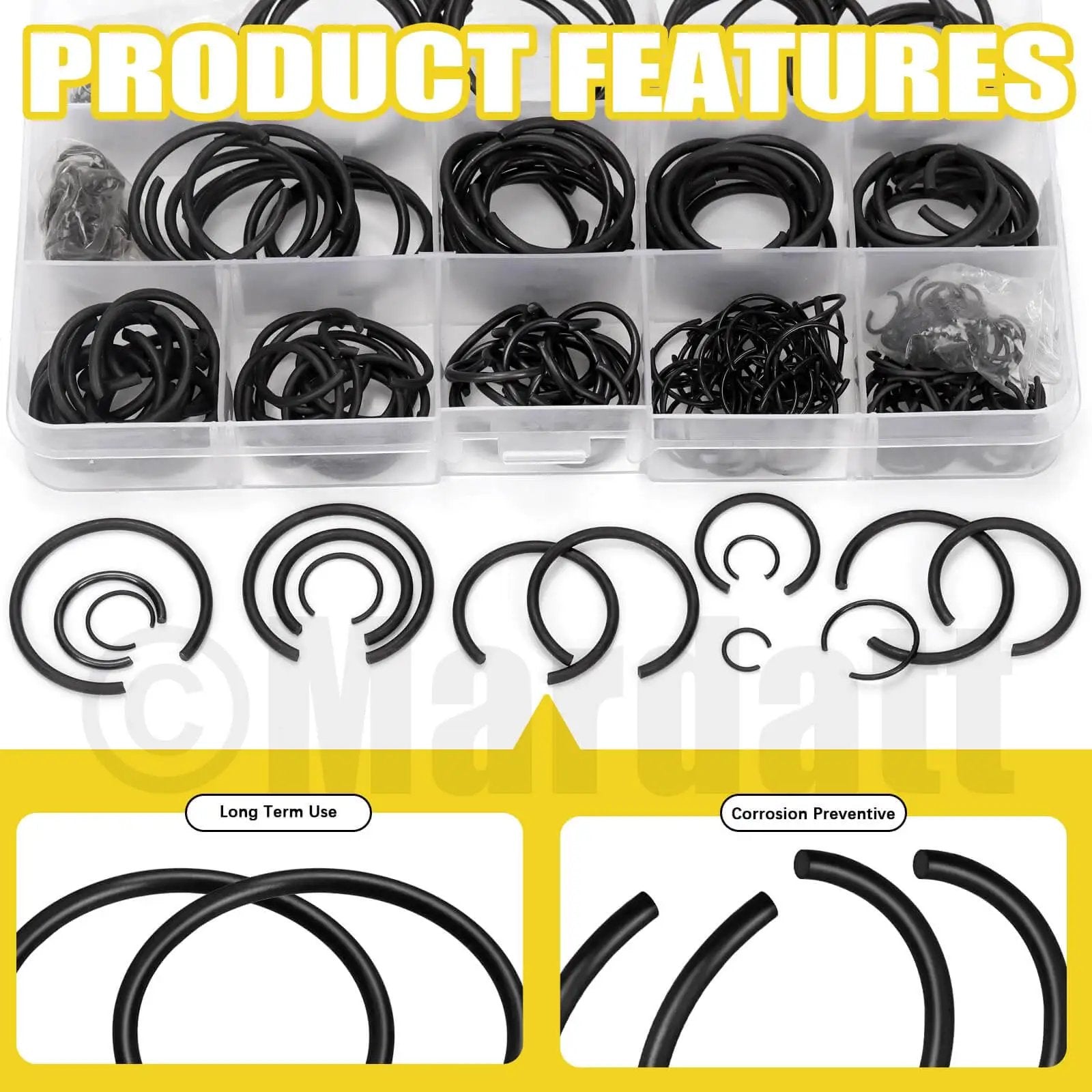 322 Piece Round Wire Snap Rings Set With 14 Sizes From 7mm To 30mm Internal C Clips Retaining Rings For Holes 65Mn Steel