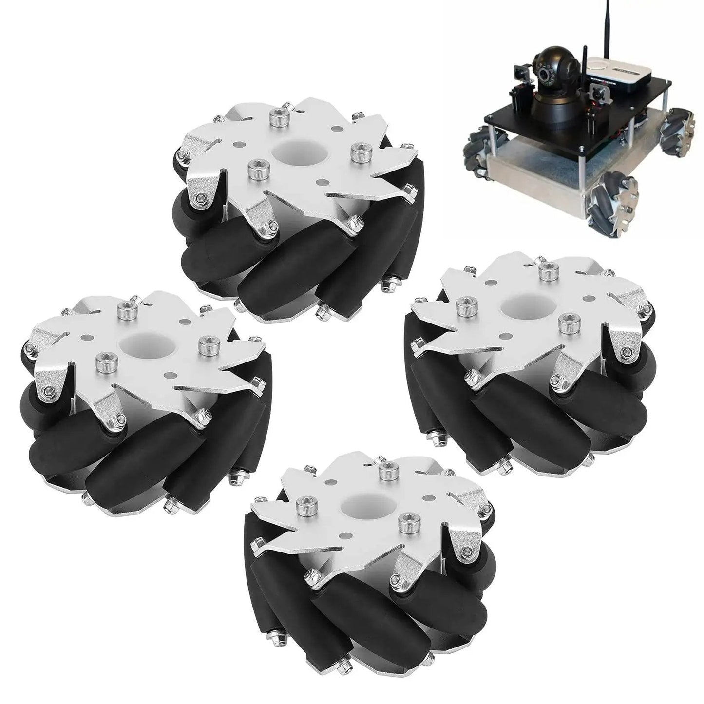 Heavy Duty Four 100mm Mecanum Wheel Set For Robots And RC Cars With Durable Steel Wheels And Aluminum Alloy Rollers