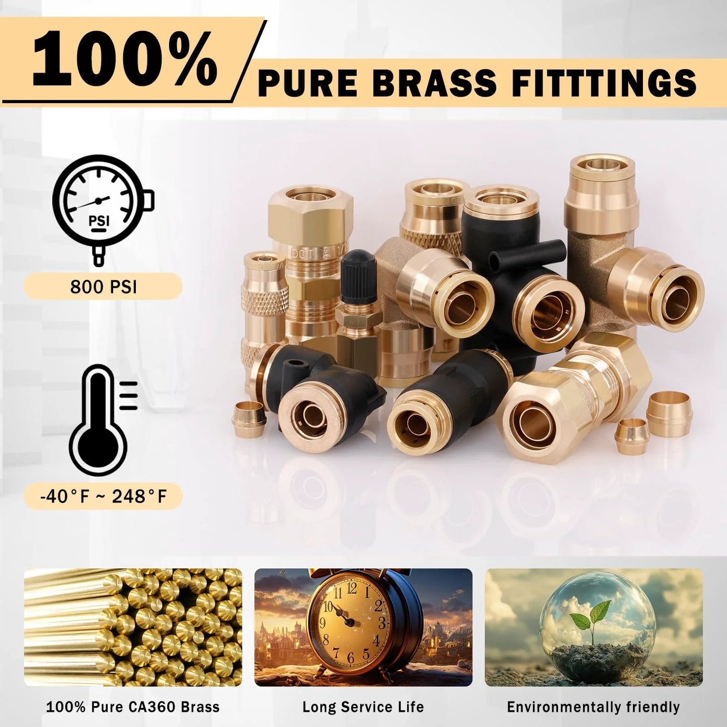 80 Piece Brass DOT Air Line Fittings Kit With Push Lock And Compression Quick Connect Unions For One Eighth Inch To One Half Inch Air Hose Fittings Assortment CheeMuii