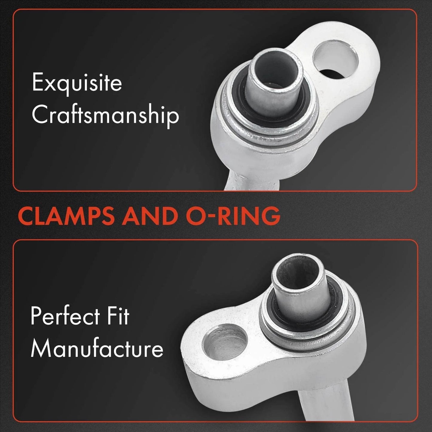 Close-up of clamps and O-ring on the AC Discharge Line Hose Assembly For GM Trucks And SUVs Compatible With Silverado 1500 Tahoe Suburban.