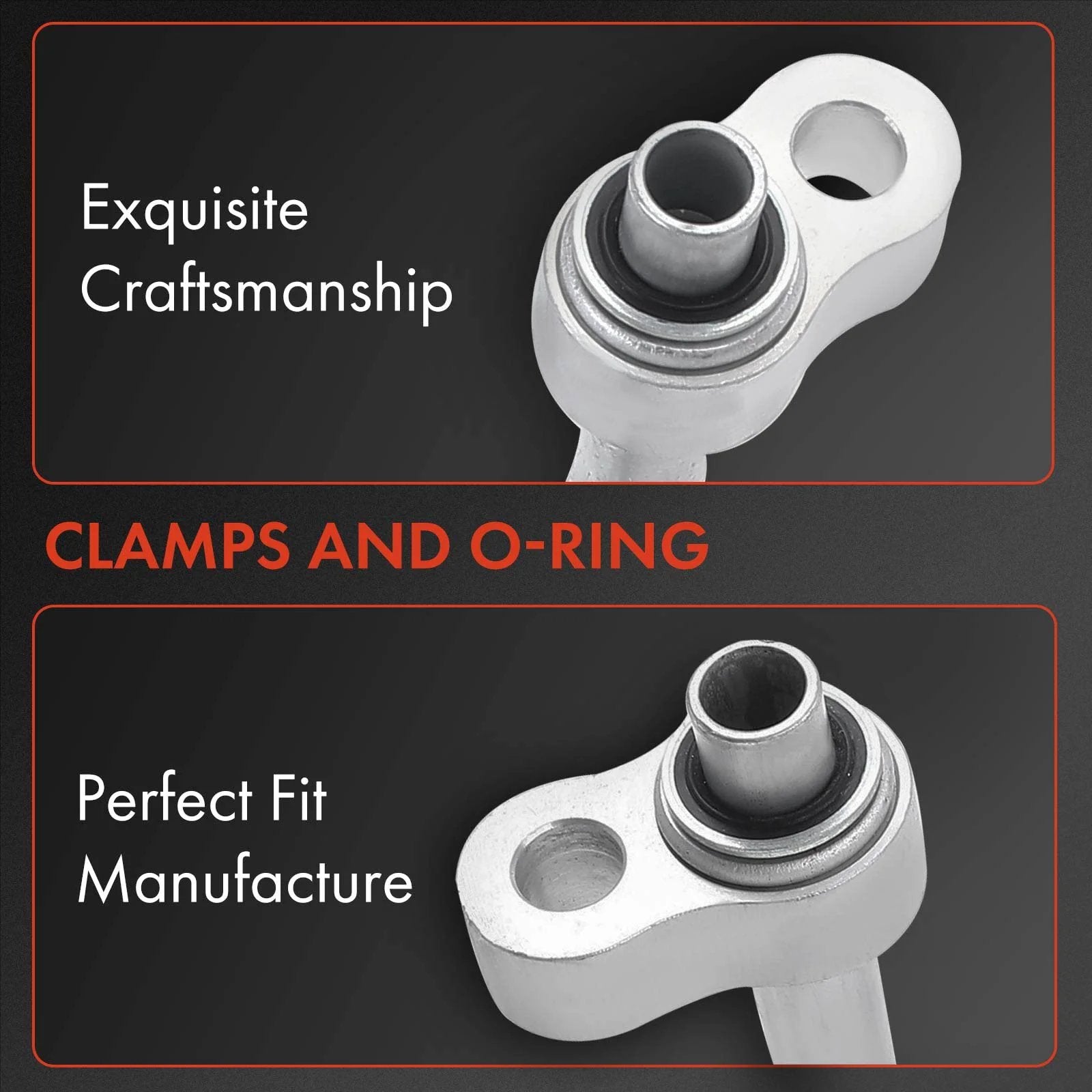 Close-up of clamps and O-ring on the AC Discharge Line Hose Assembly For GM Trucks And SUVs Compatible With Silverado 1500 Tahoe Suburban.