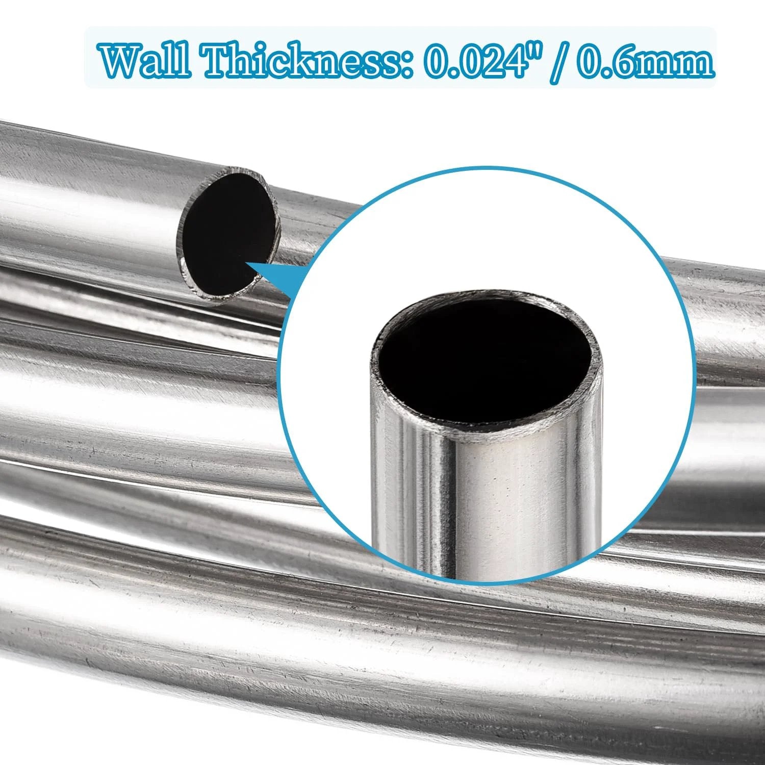 Close-up of heavy duty half inch by ten foot stainless steel tubing coil for industrial jobs, showing wall thickness.