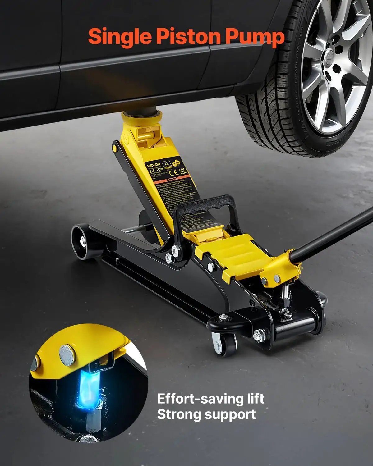 Heavy Duty Floor Jack 2.5 Ton Low Profile With Single Piston Lift Pump for Cars positioned under vehicle for lifting
