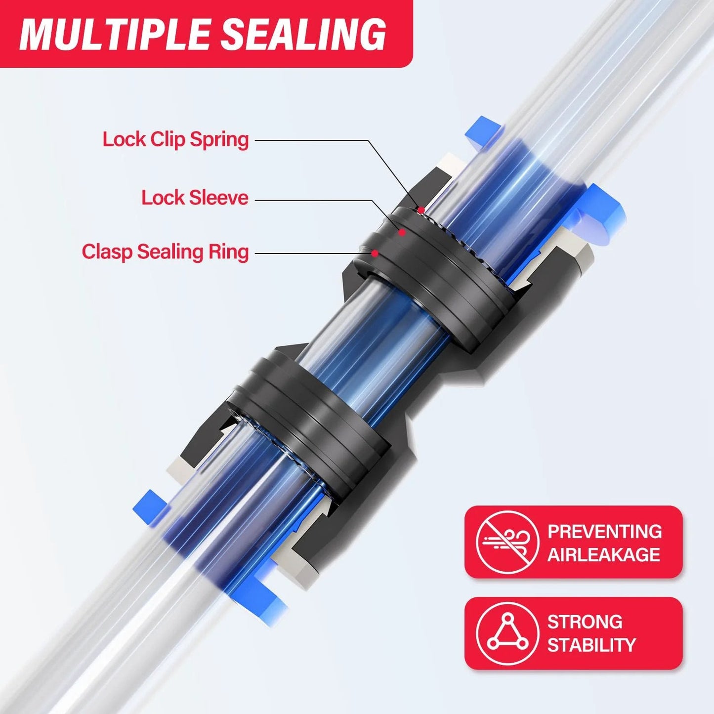 Blue 6mm OD Tee Push To Connect Tube Fittings For Air And Vacuum Quick Connect Pneumatic Connector Compatible With PU PA PE PVC Tubing Pack Of 10 showing multiple sealing components