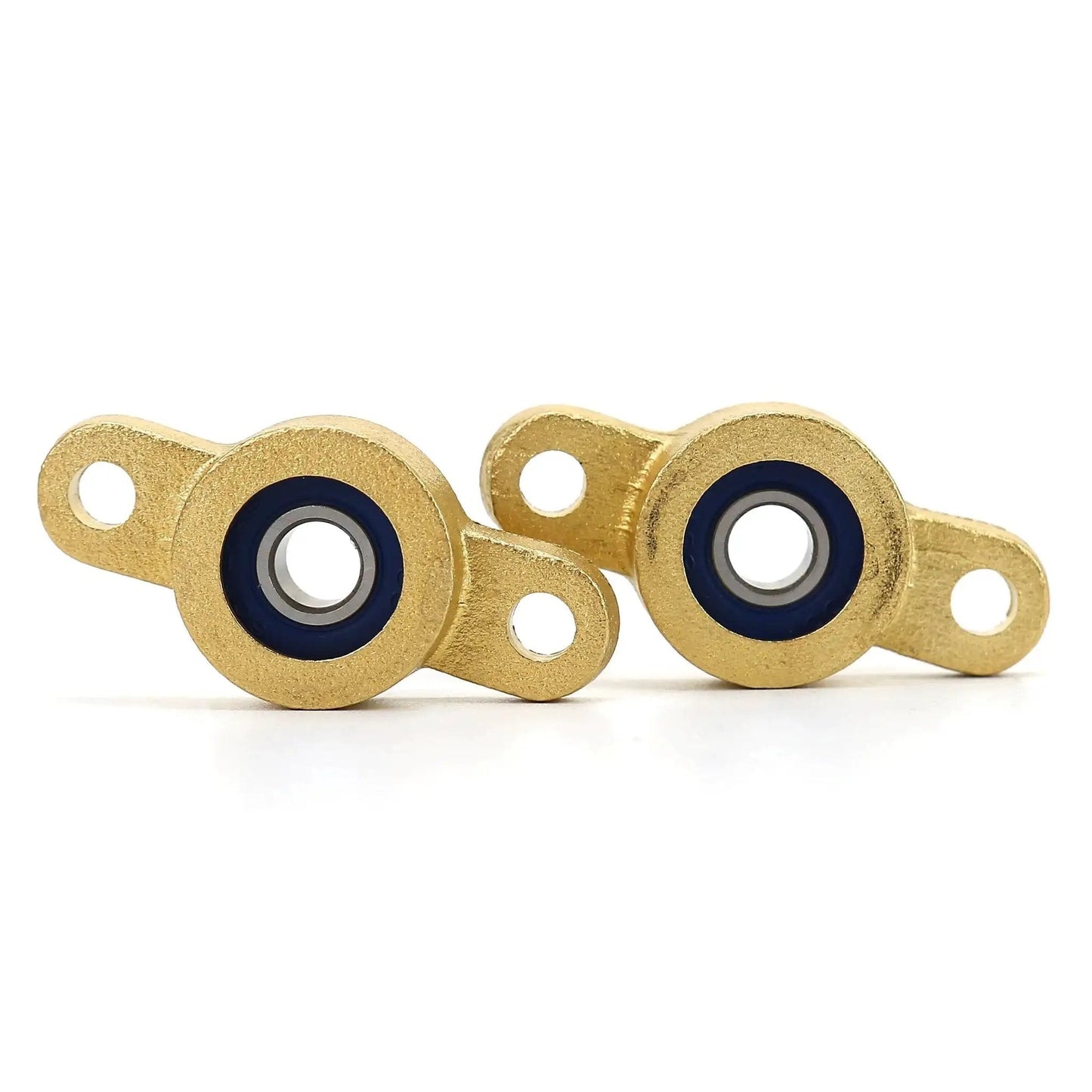 Front view of two pack pillow block bearing for 6.35mm shaft with one quarter inch bore, two bolt flange, self aligning cast iron housing.