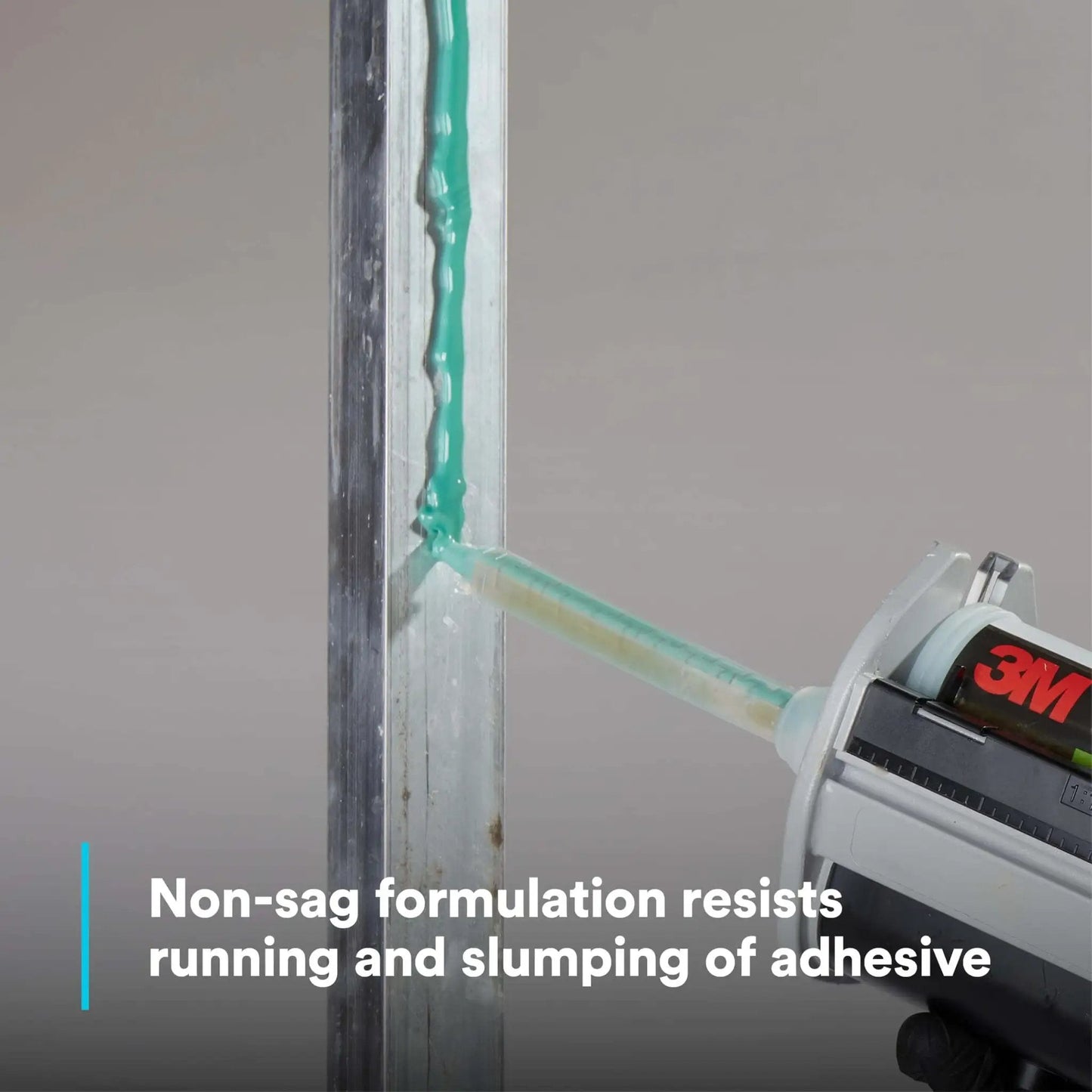 Applying green composite urethane adhesive DP6310NS, non-sag paste, on metal surface, 48.5 mL Duo-Pak, for flexible structural joints.