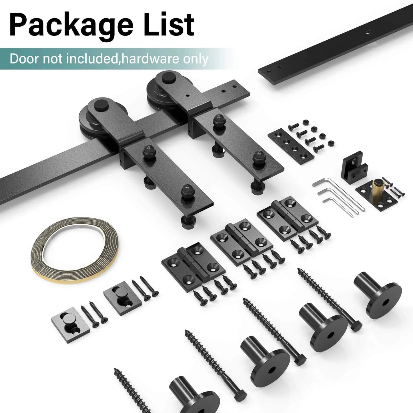 Bifold Door Hardware for Closet: Heavy Duty Bi Fold Barn Door Hardware Kit - 54" Track Folding System parts and tools shown in package list