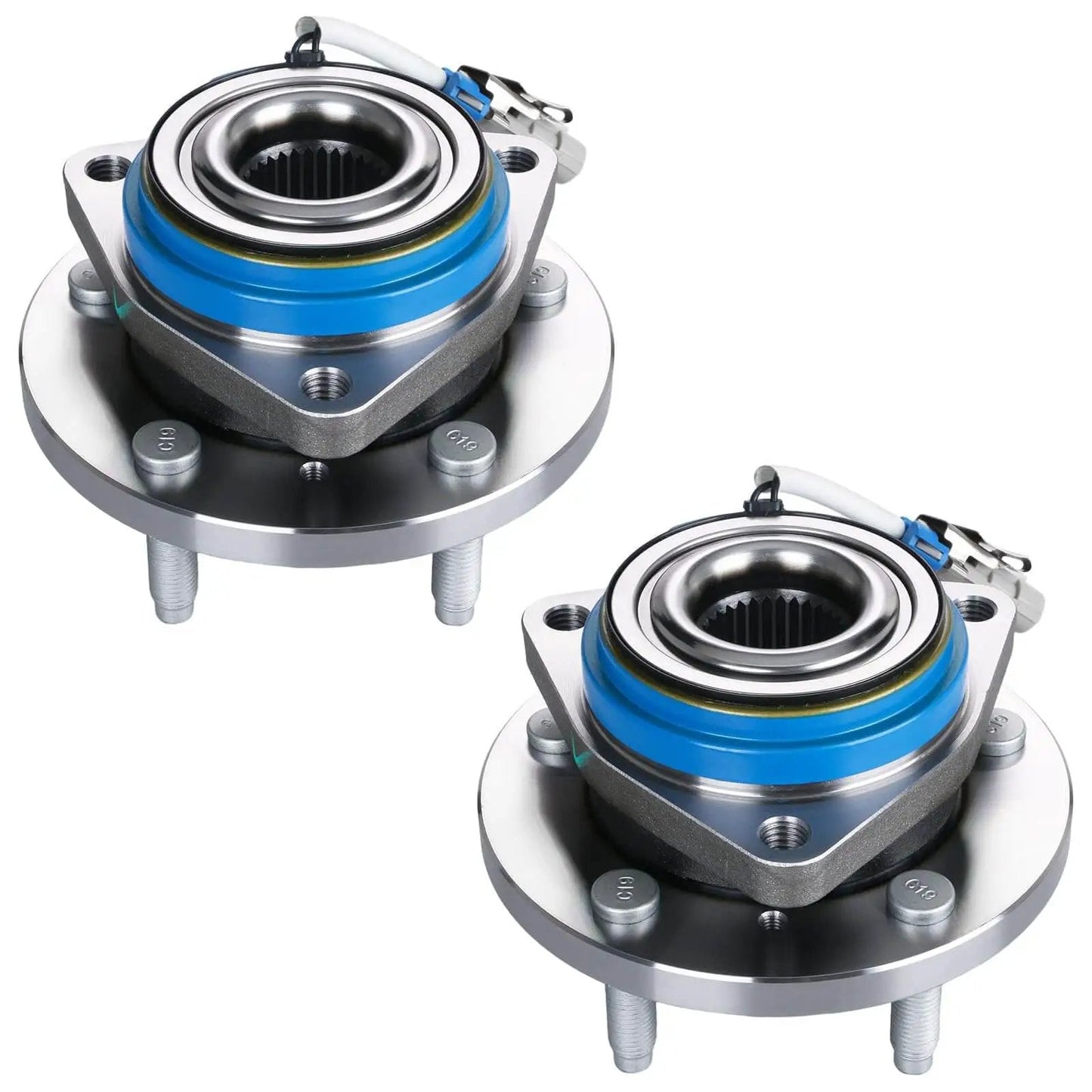 Front wheel hub bearing assembly 2-pack for Chevy Impala 2000-2011, 5-lug w/ABS, shown with sealed ball bearings