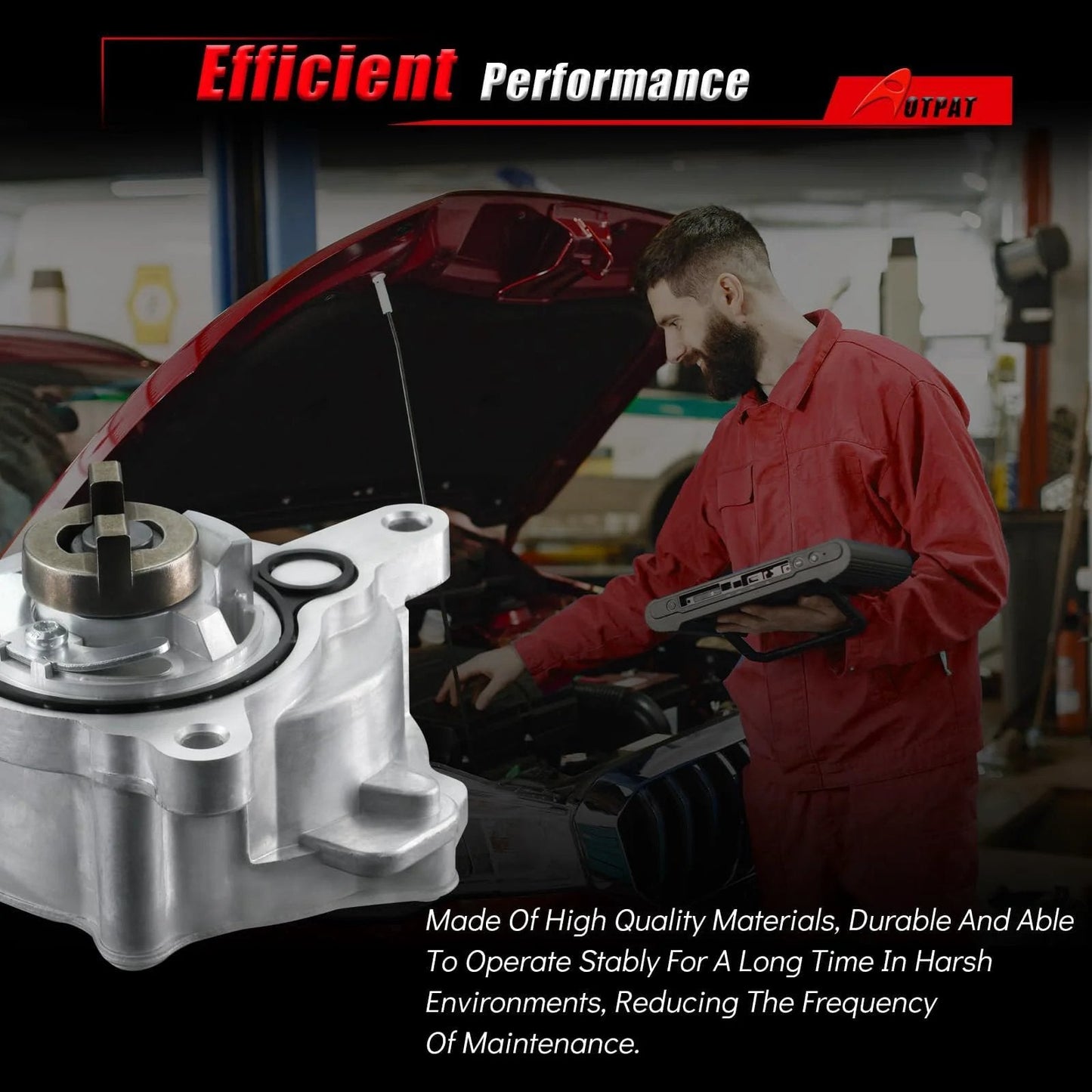 Vacuum Pump Compatible With Ford Fusion Edge Escape Explorer Focus Mustang Taurus Lincoln MKC Continental MKT And Land Rover LR2 2.0L EcoBoost 4 Cylinder 2012 2019 2013 2018 2015 2016 2017 Replacement OE LR047384 close-up in workshop