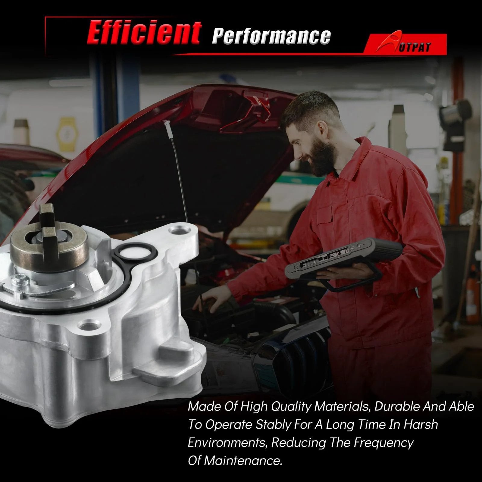 Vacuum Pump Compatible With Ford Fusion Edge Escape Explorer Focus Mustang Taurus Lincoln MKC Continental MKT And Land Rover LR2 2.0L EcoBoost 4 Cylinder 2012 2019 2013 2018 2015 2016 2017 Replacement OE LR047384 close-up in workshop