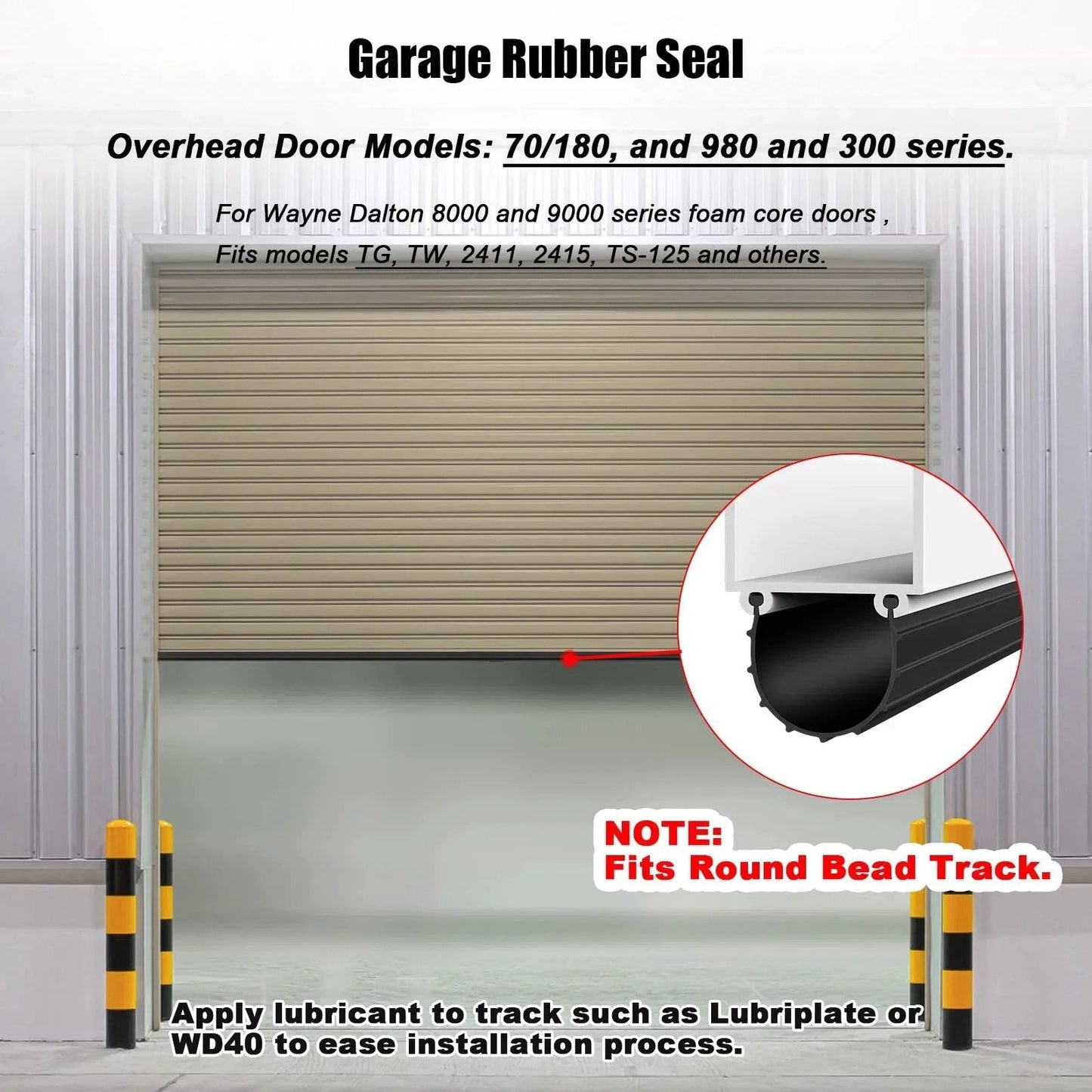 Bottom Weather Seal Replacement For 16 Foot Wide Garage Doors, 154448 Weather Stripping For Wayne Dalton Models TS125 TS150 8300 5150 9100 9600 9700 9800 And More, garage seal displayed on a roller door.