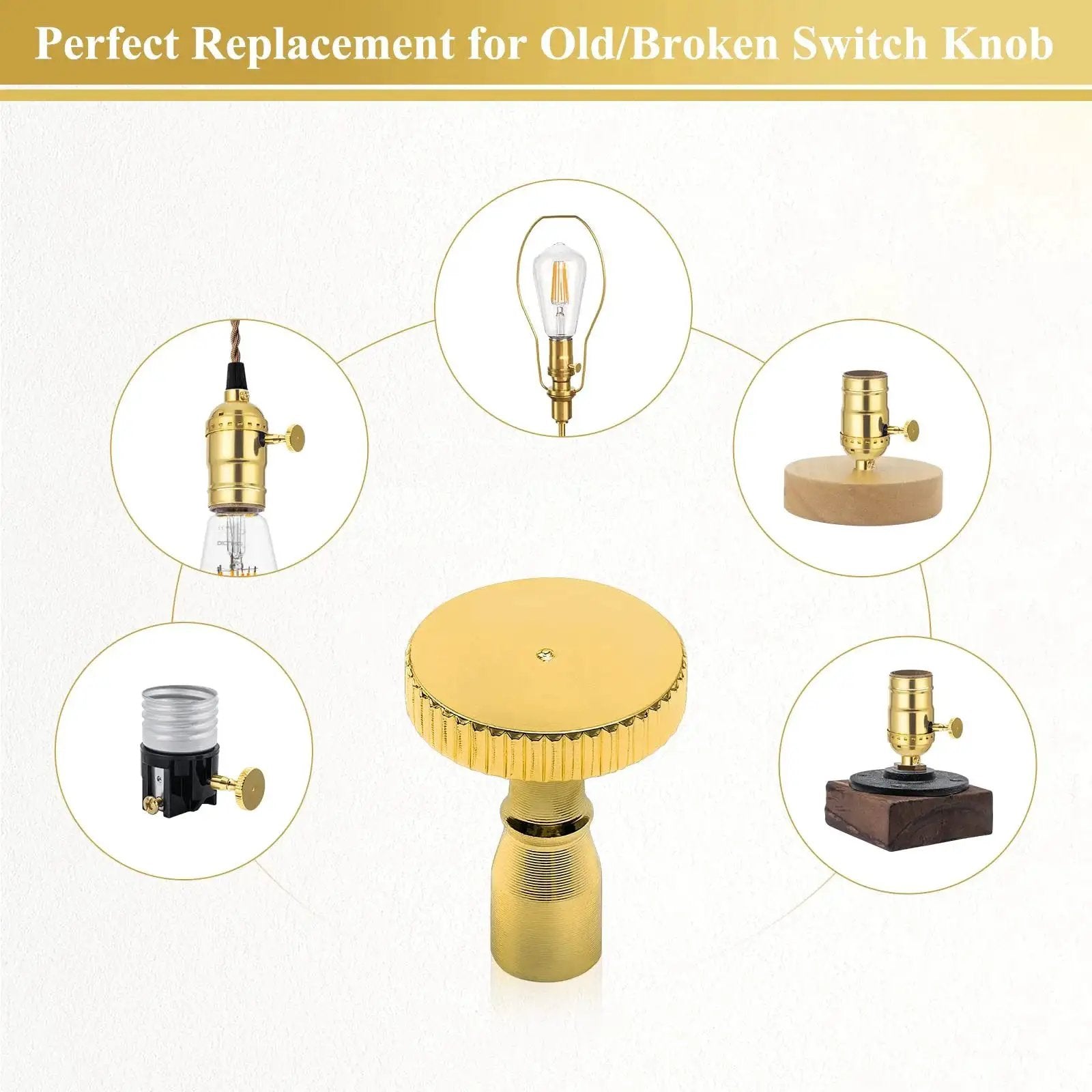 Vintage Brass Lamp Switch Knobs Replacement Kit, 4 Pack, On Off Turn Knobs for Universal Light Sockets, Metal Construction, Easy Install