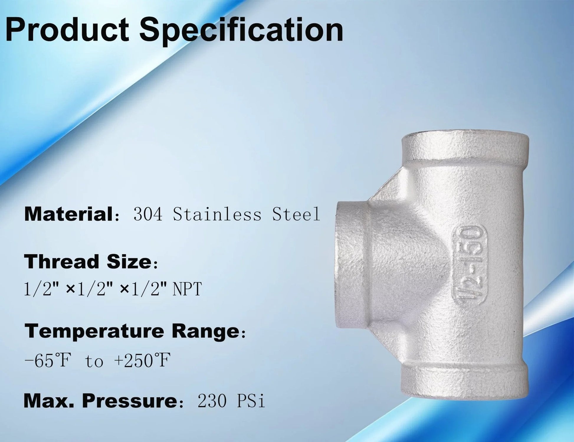 Half Inch NPT Tee Fitting 304 Stainless Steel 3 Way Female Pipe Fitting For Gas Oil Water Lines Cast Durable Pack Of 2 By TL Toolegin Ideal For Home Or Commercial Plumbing With Strong Sealing And Long Lasting Performance.