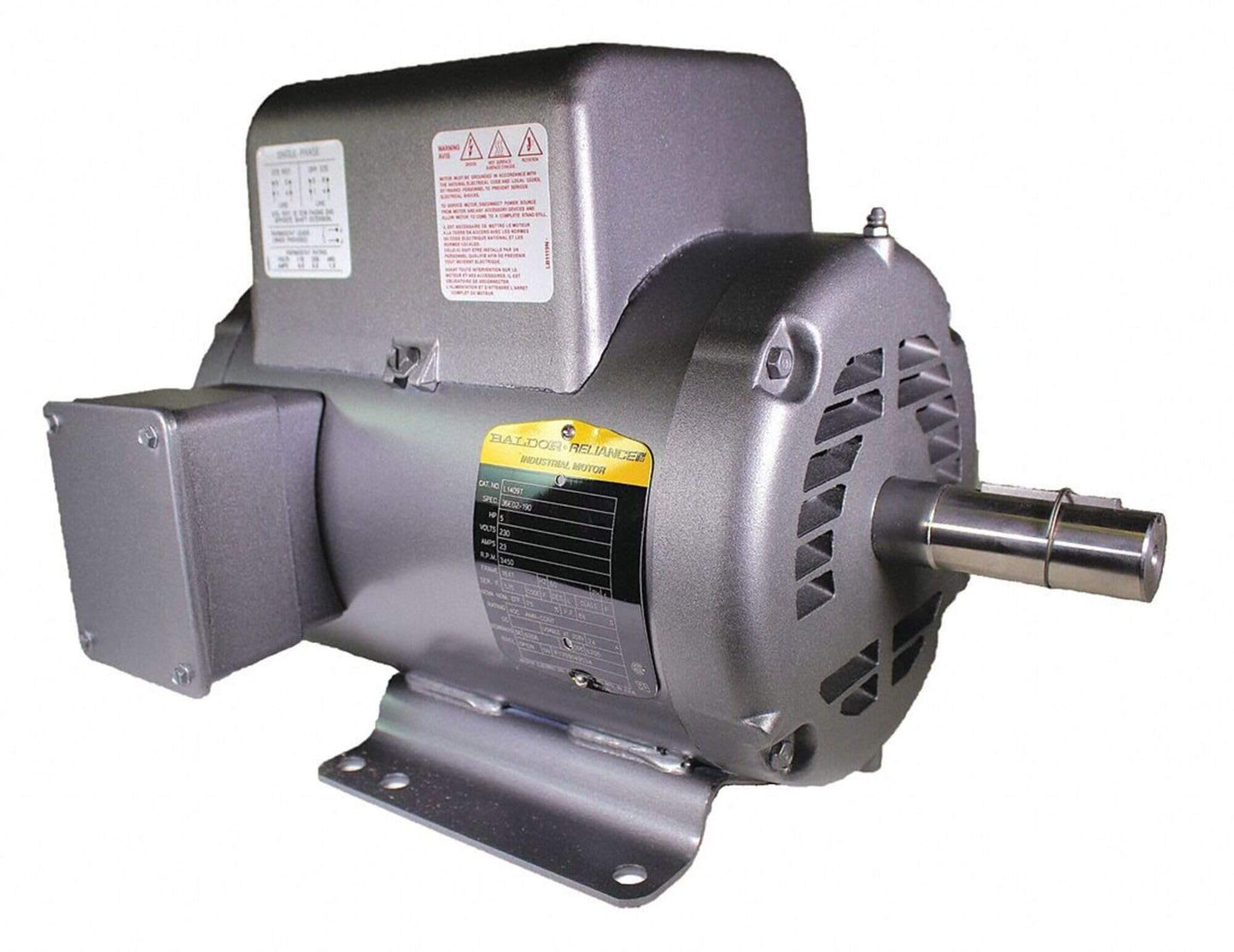 1 Unit 5 HP Single-Phase General Purpose AC Motor, 184T Frame, Open Enclosure, 3450 RPM, 60 Hz, 230 V, Copper Windings, Sealed Ball Bearing, Heavy-Gauge Steel Frame