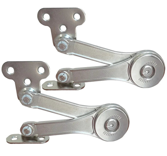 Image of two-pack concealed cabinet hinges with soft close, heavy duty zinc alloy, adjustable tightness for cabinets and toy chests.