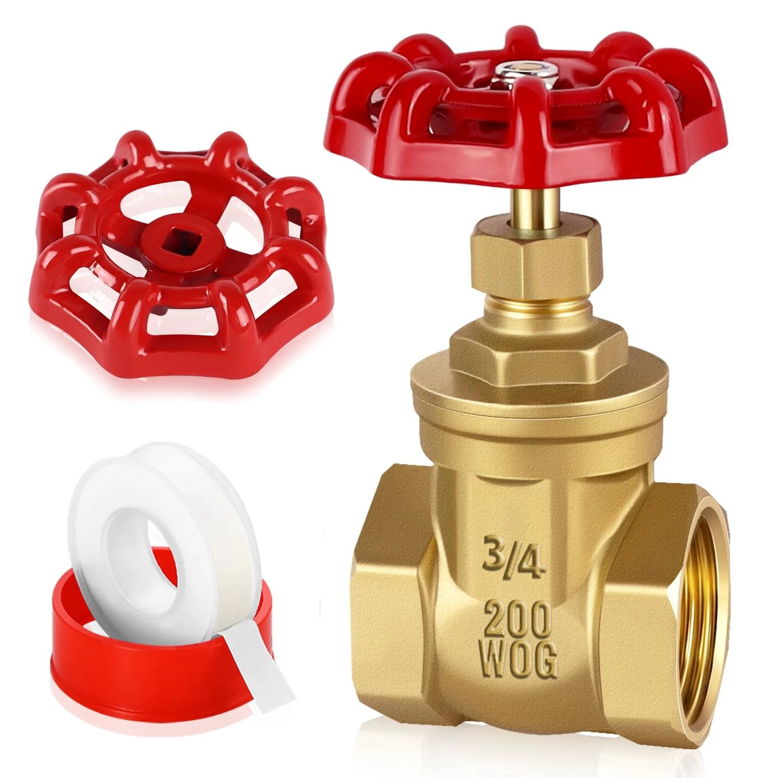 Heavy Duty Brass Gate Valve Three-Quarter Inch NPT With Wheel Handle, Manual Rotary Sluice Valve, 200 WOG Rating, Double Female Threads