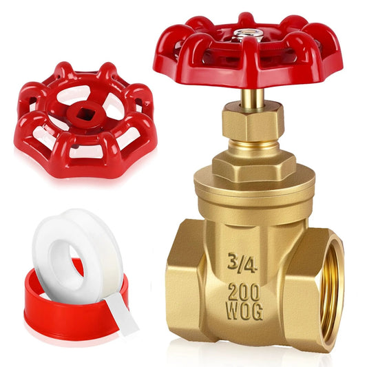 Heavy Duty Brass Gate Valve Three-Quarter Inch NPT With Wheel Handle, Manual Rotary Sluice Valve, 200 WOG Rating, Double Female Threads