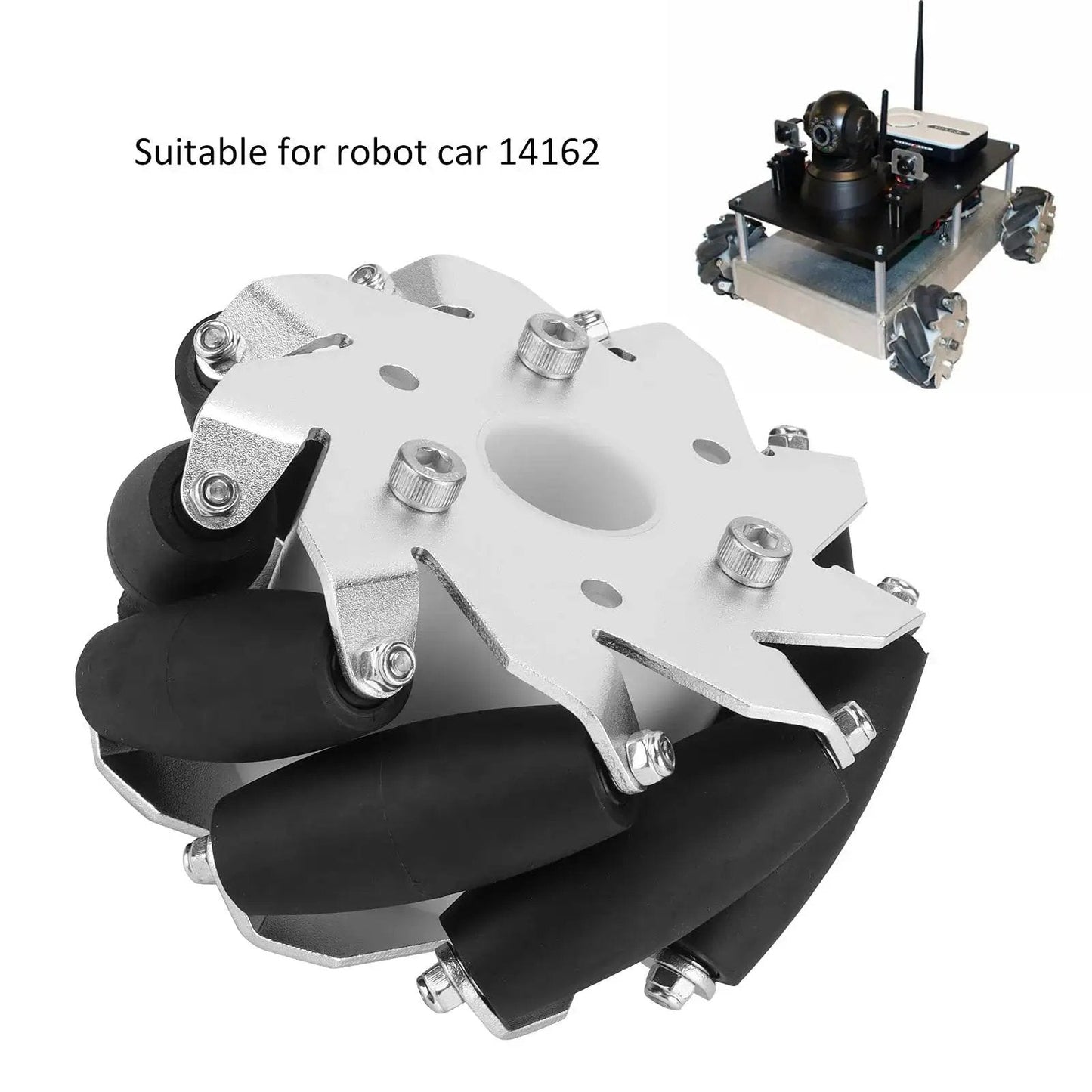 Four Piece 100mm Mecanum Wheel Set For Omni Directional Robot Cars with high friction rubber rollers and aluminum alloy chassis