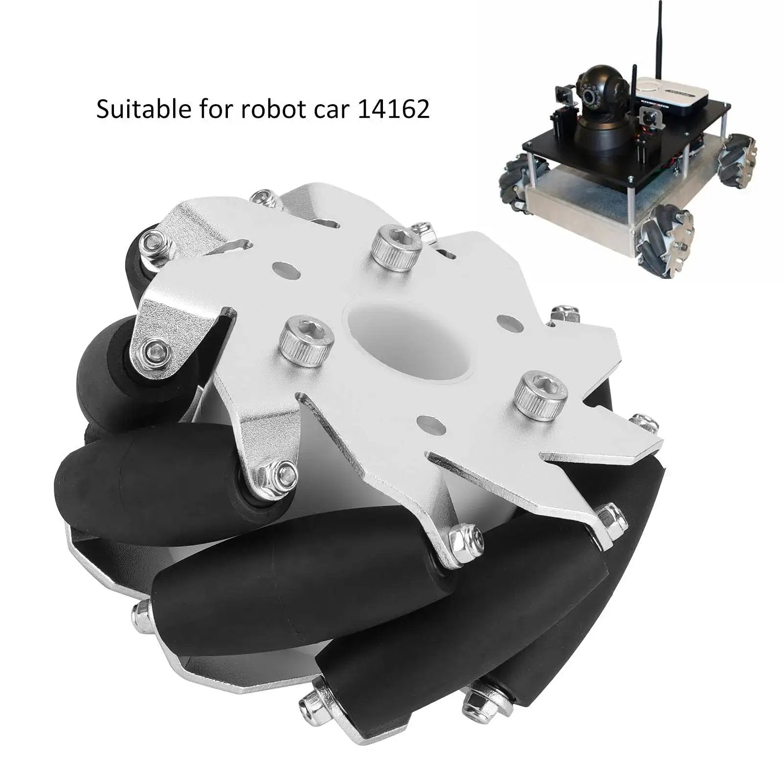 Four Piece 100mm Mecanum Wheel Set For Omni Directional Robot Cars with high friction rubber rollers and aluminum alloy chassis