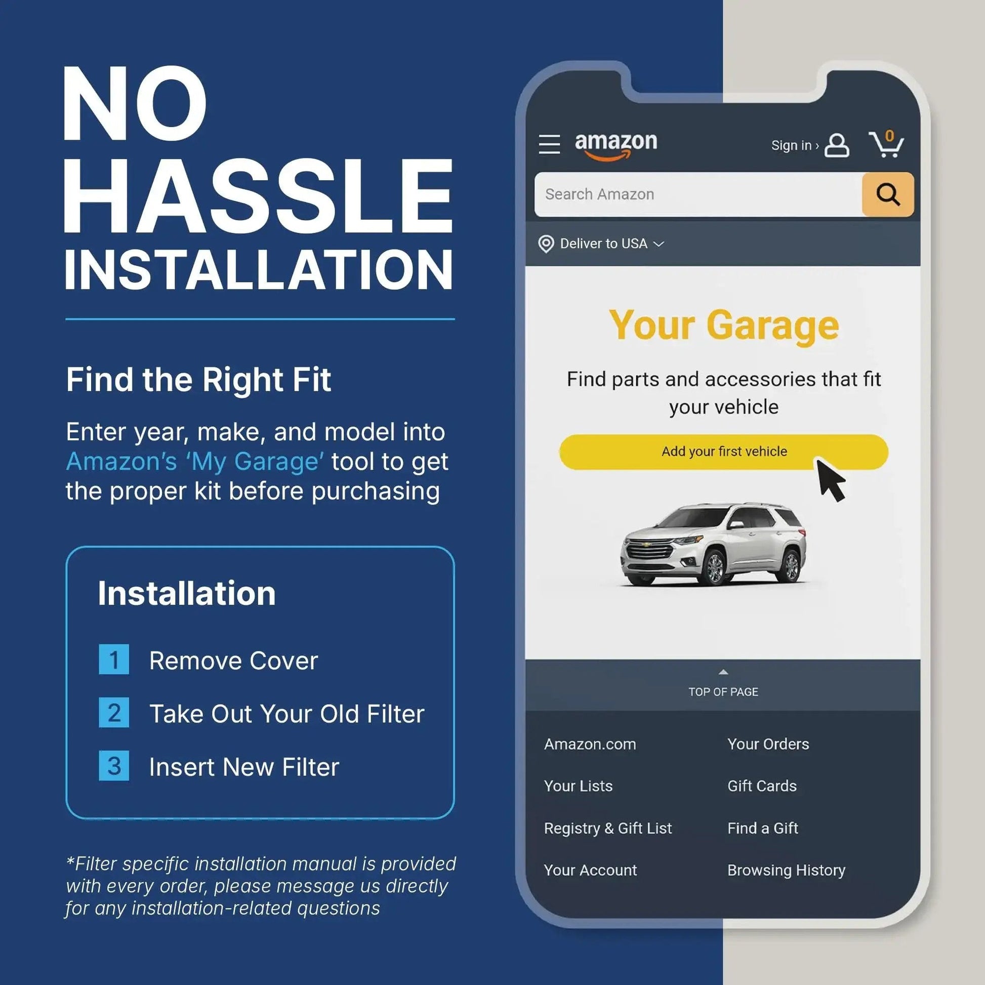 Graphic showing installation guide for Odor Defense Activated Carbon Cabin Filter Acura And Honda Vehicles 2009 To 2025