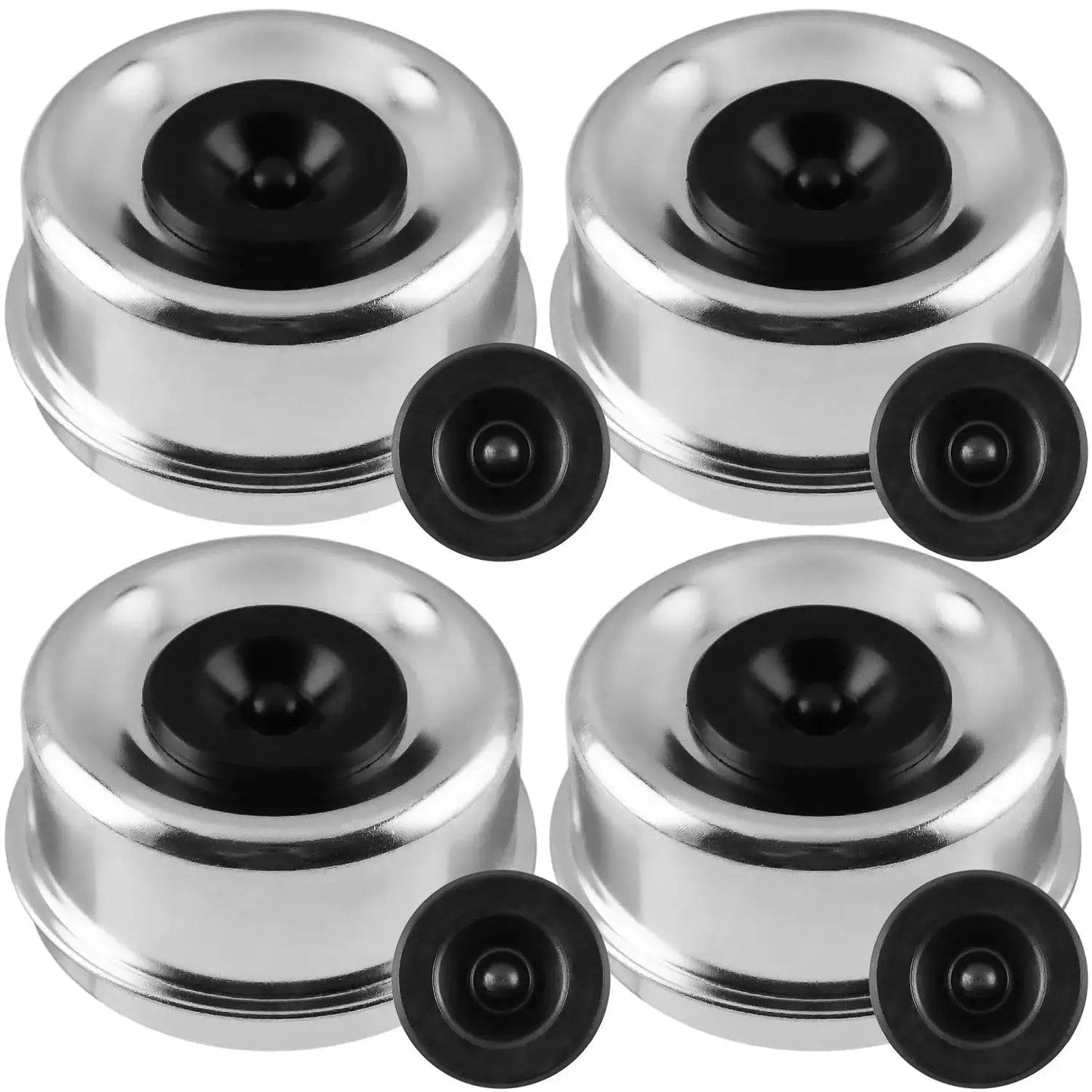 2.72 Inch Trailer Axle Dust Cap Kit With 4 Rubber Plugs For 7000 To 8000 Lb Axles And 8 On 6.5 Inch Hubs EZ Lube Compatible Heavy Duty Hub Dust Covers