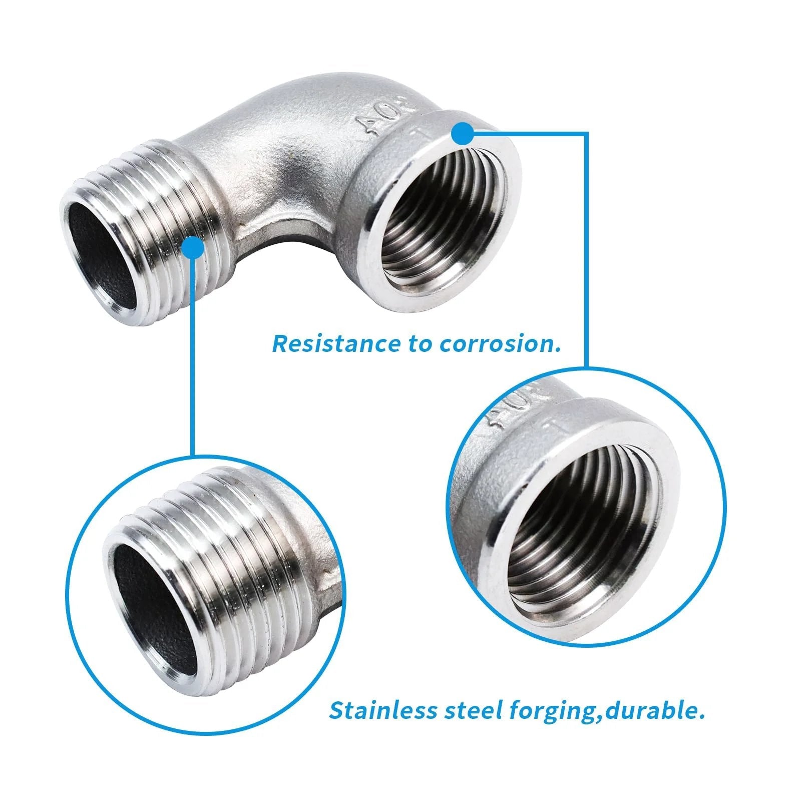 Two Pack 304 Stainless Steel 90 Degree Elbow Pipe Fittings Half Inch NPT Female To Male Heavy Duty Plumbing Elbow