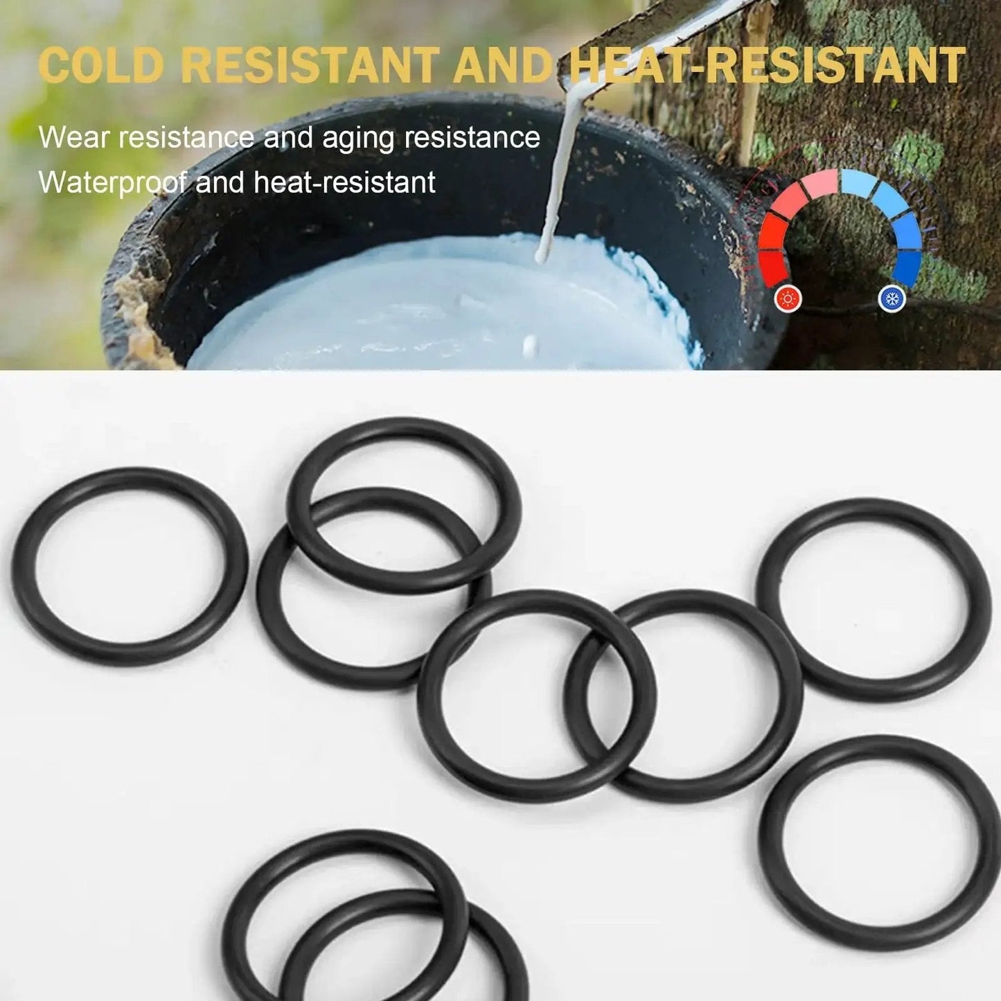 Premium O Ring Kit For Every Fix For DIYers And Pros With 300 Piece Nitrile Rubber Assortment, showing black O-rings, oil-resistant.
