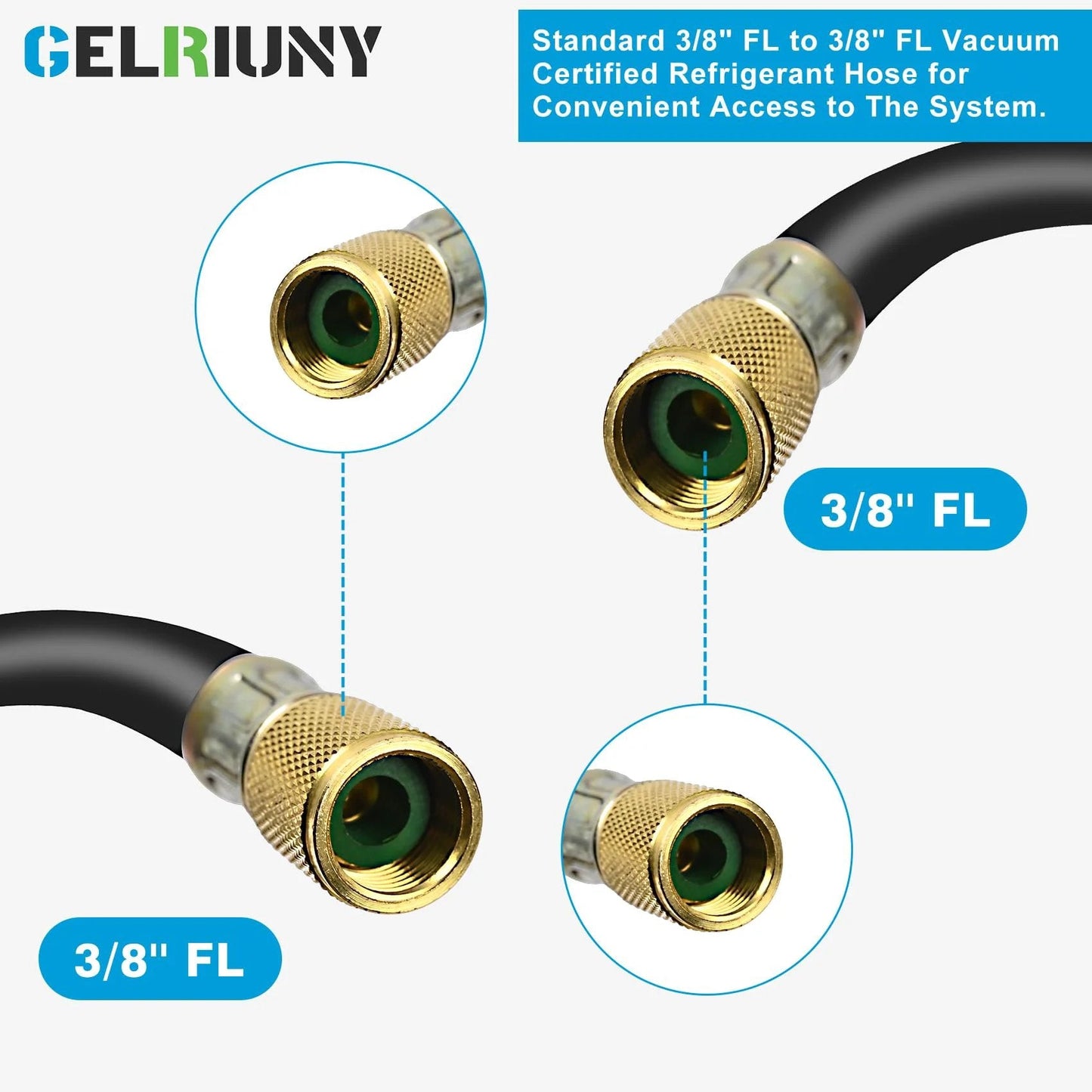 Upgraded 15660 Three Eighths Inch Heavy Duty Vacuum Hose For HVAC Systems Five Feet Long Includes Three Eighths Inch Fittings