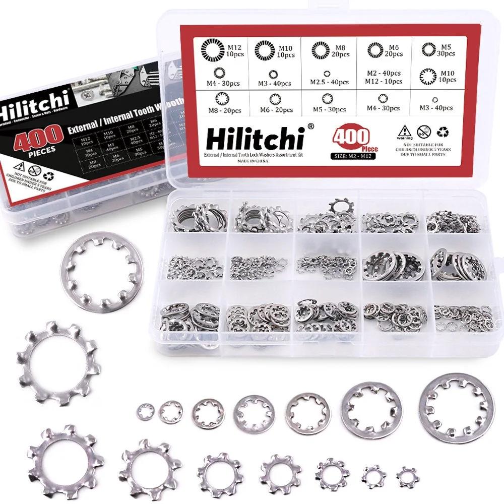 400 Piece 304 Stainless Steel External And Internal Tooth Star Lock Washer Set Built Tough For DIY Projects Includes M2 M2.5 M3 M4 M5 M6 M8 M10 M12 Sizes For Humid Environments