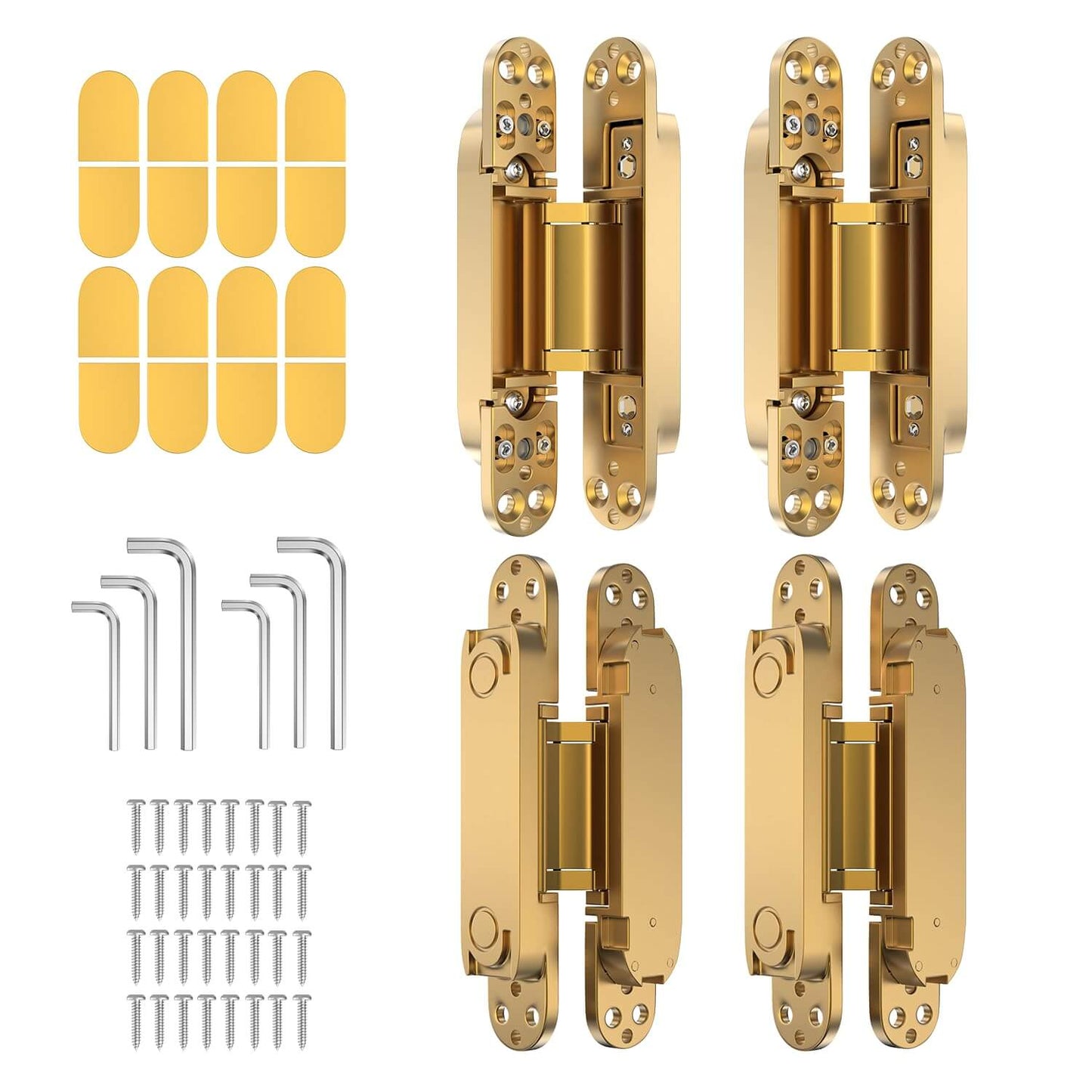 4 Pack 6 Inch Invisible Door Hinges For Concealed Doors Zinc Alloy 180 Degree Swing Adjustable 3 Way Butt Silent Door Hinge Gold Finish Perfect For Hidden Entrances And Slick Modern Interior Doors