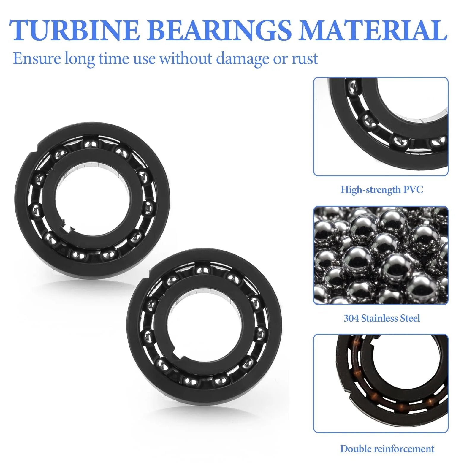 AXV055P Turbine Bearings Replacement Pack For Hayward Pool Vac Cleaners Navigator Ultra Diver Dave Wanda Whale Compatible Hayward Vacuum Parts Built Tough For Long Lasting Use 2 Pack showing two black bearings with PVC and stainless steel material highlights.