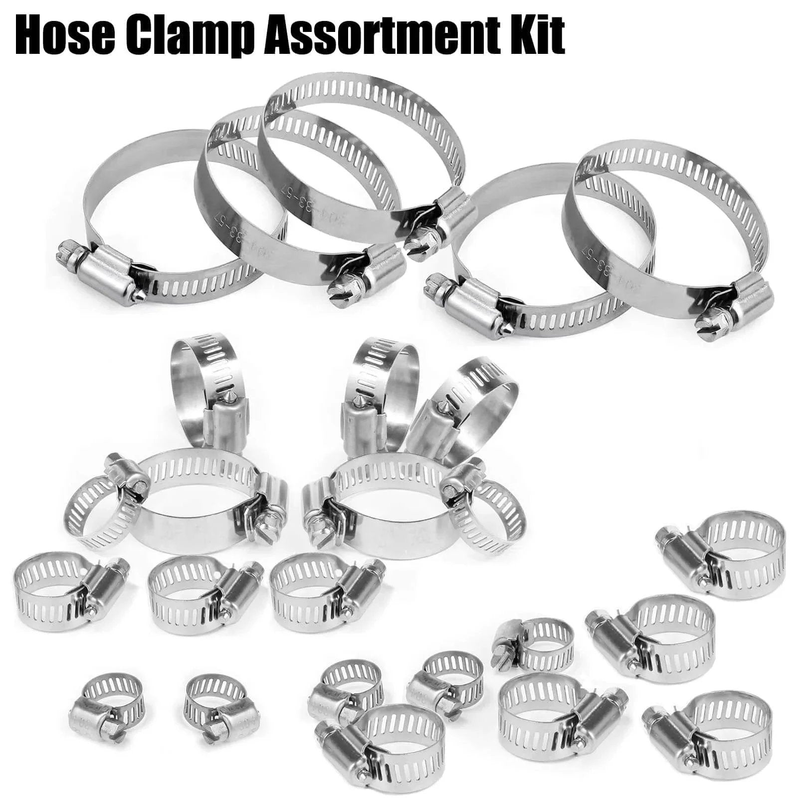 Stainless Steel Hose Clamps Assortment Kit twenty five pieces worm gear hose clamp adjustable from one quarter inch to two and one quarter inch
