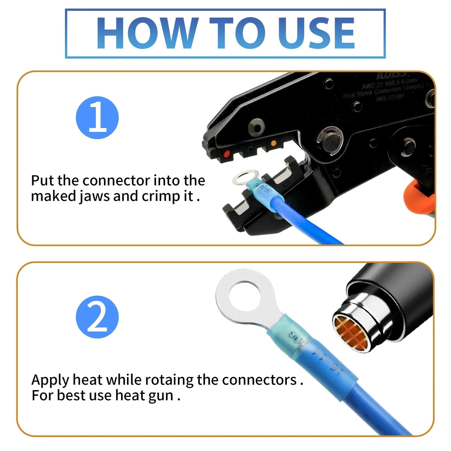 Tool crimping Heat Shrink Wire Connector Kit 600 Pcs For Marine And Automotive Electrical Wiring with heat gun application.