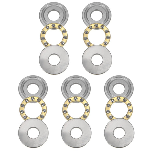 5 Pack F8-22M Miniature Thrust Ball Bearings With Washers, 8mm Bore, 22mm Outer Diameter, 7mm Thick Chrome Steel 52100 For Conveyor Systems And Machine Tools, High Temp Wear Resistant, Low Friction Small Bearings
