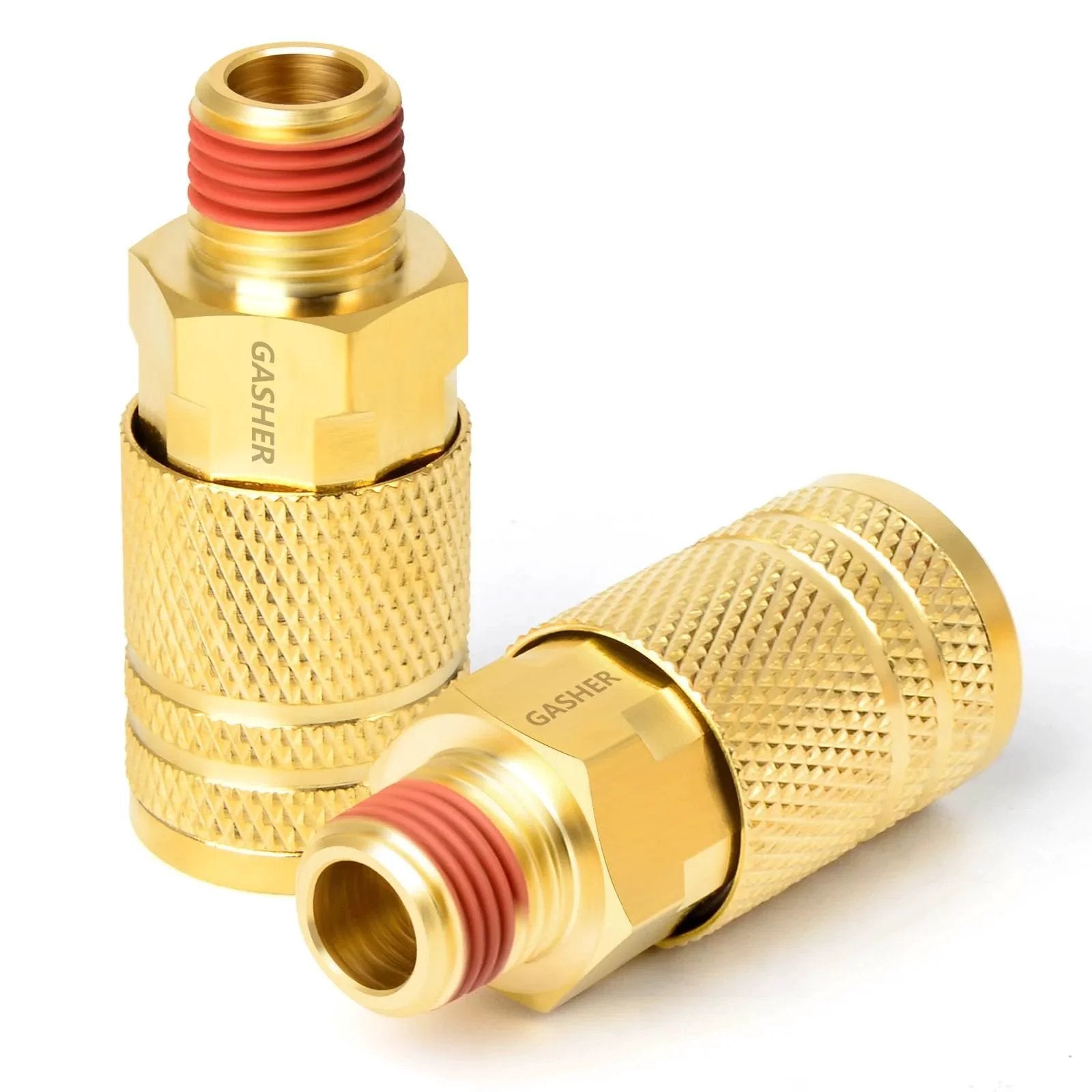 Set Of 2 Brass Quick Connect Air Couplers One Quarter Inch NPT Male Threads Heavy Duty Industrial Grade Corrosion Resistant