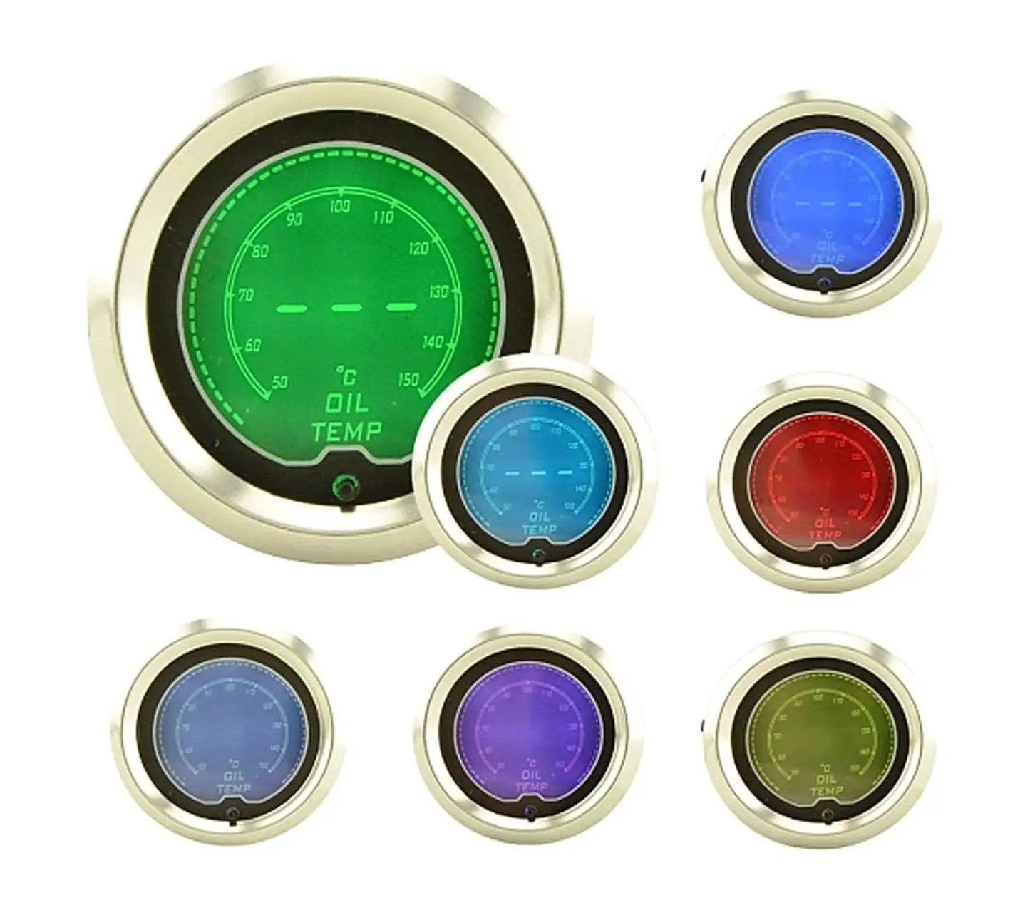 7 Color LED Oil Pressure Gauge Kit For Car And Truck With 0-150 PSI Readout Includes Pressure Sensor Displaying Various Colors
