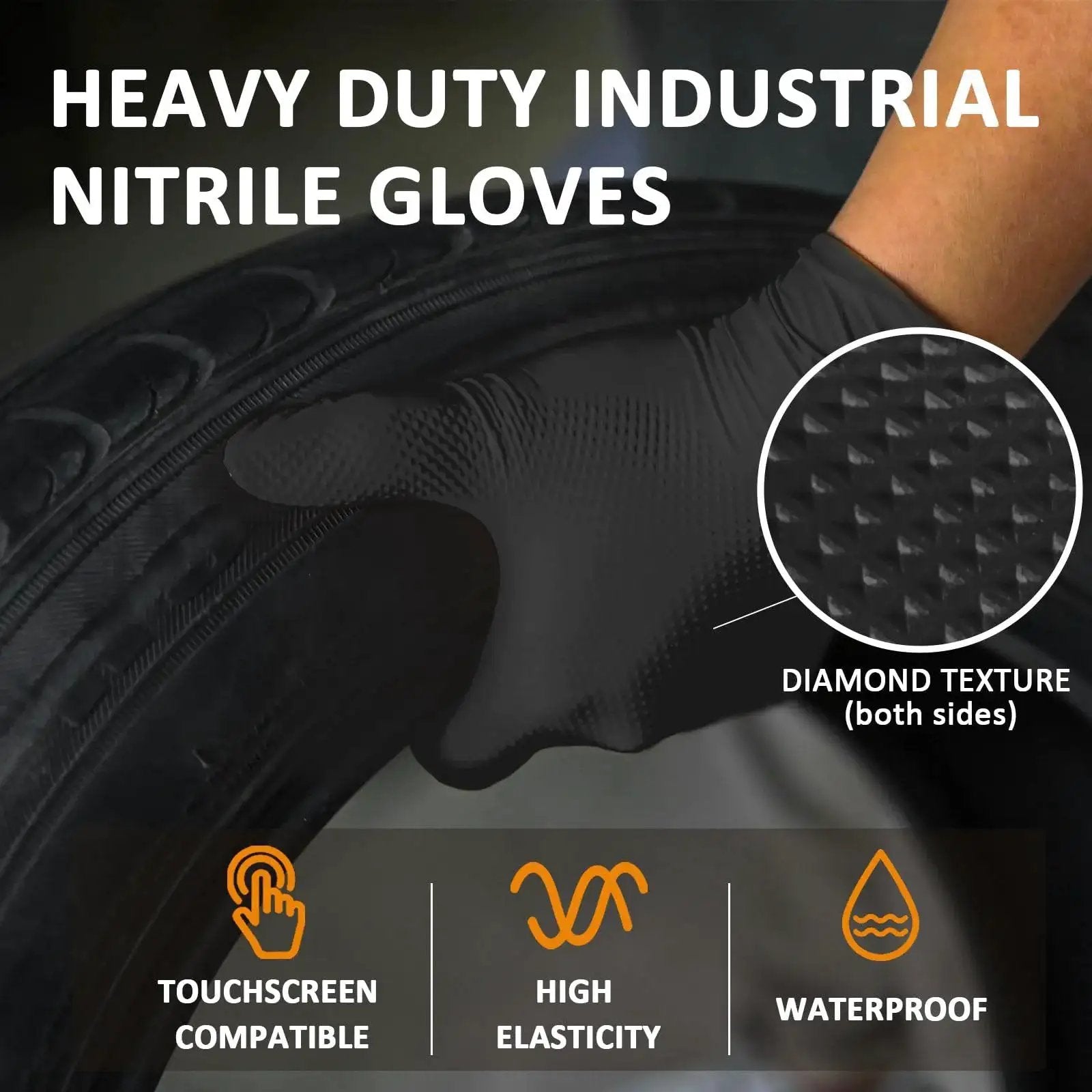 Nitrile Gloves 10 Mil Thick With Diamond Texture Puncture Resistant Powder Free used on tire
