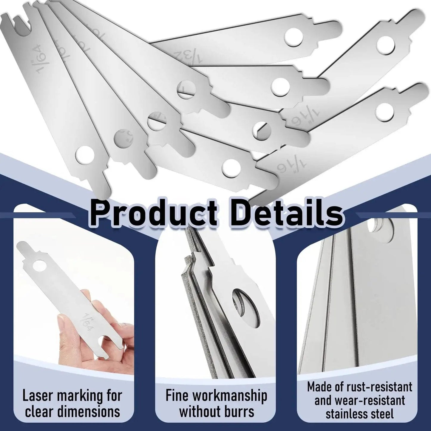 Close-up of Starter Alignment Shim Kit 10 Pcs Stainless Steel 304 1/64 1/32 1/16 Universal showing laser-marked dimensions