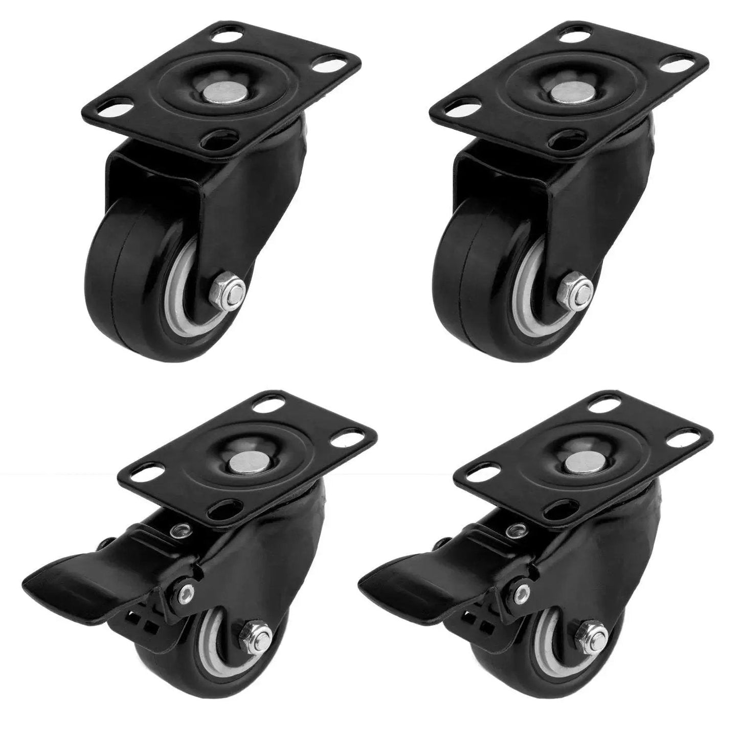 Heavy Duty 4 Pack 1.5 Inch Polyurethane Casters With Top Plate 360 Degree Swivel Locking Brakes 400lb Total Capacity Non Marking Quiet