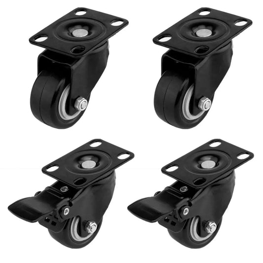 Heavy Duty 4 Pack 1.5 Inch Polyurethane Casters With Top Plate 360 Degree Swivel Locking Brakes 400lb Total Capacity Non Marking Quiet