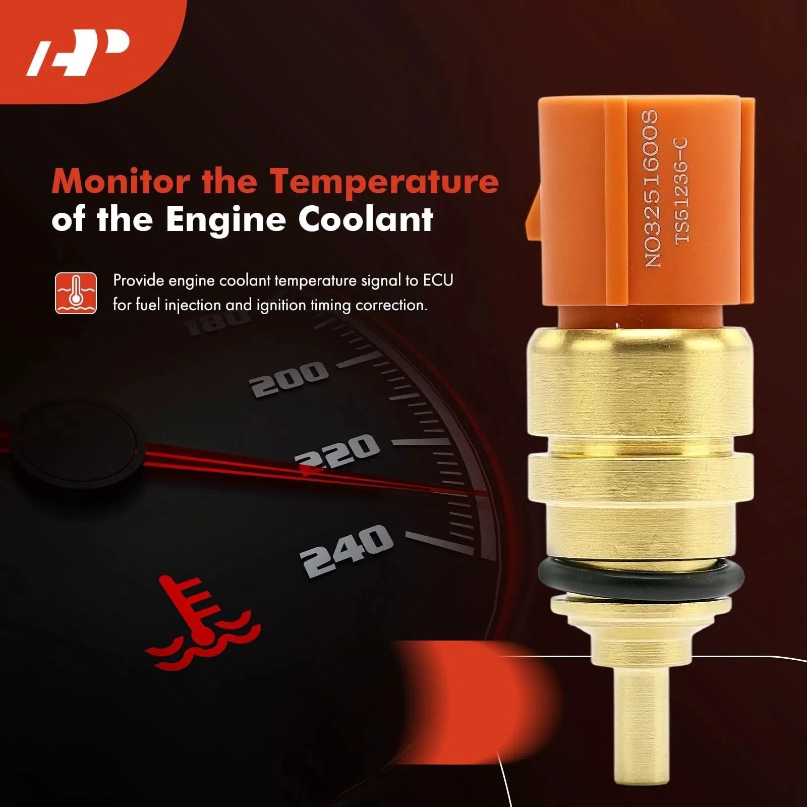 Engine Coolant Temperature Sensor 4 Pins Direct Fit Replacement For Hyundai And Kia Cars, brass body, orange connector.