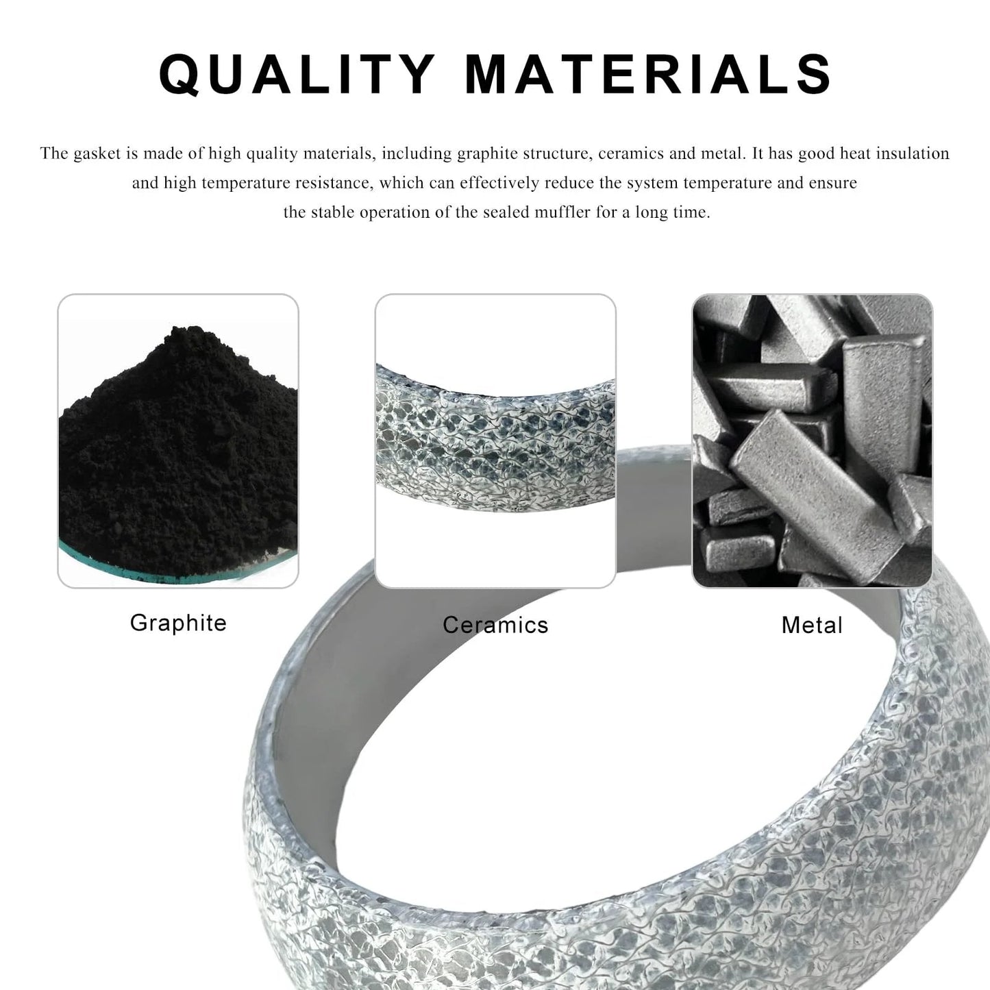 65mm Graphite Exhaust Gasket Donut Ring Universal Leakproof Flange Gasket with graphite, ceramics, and metal materials.