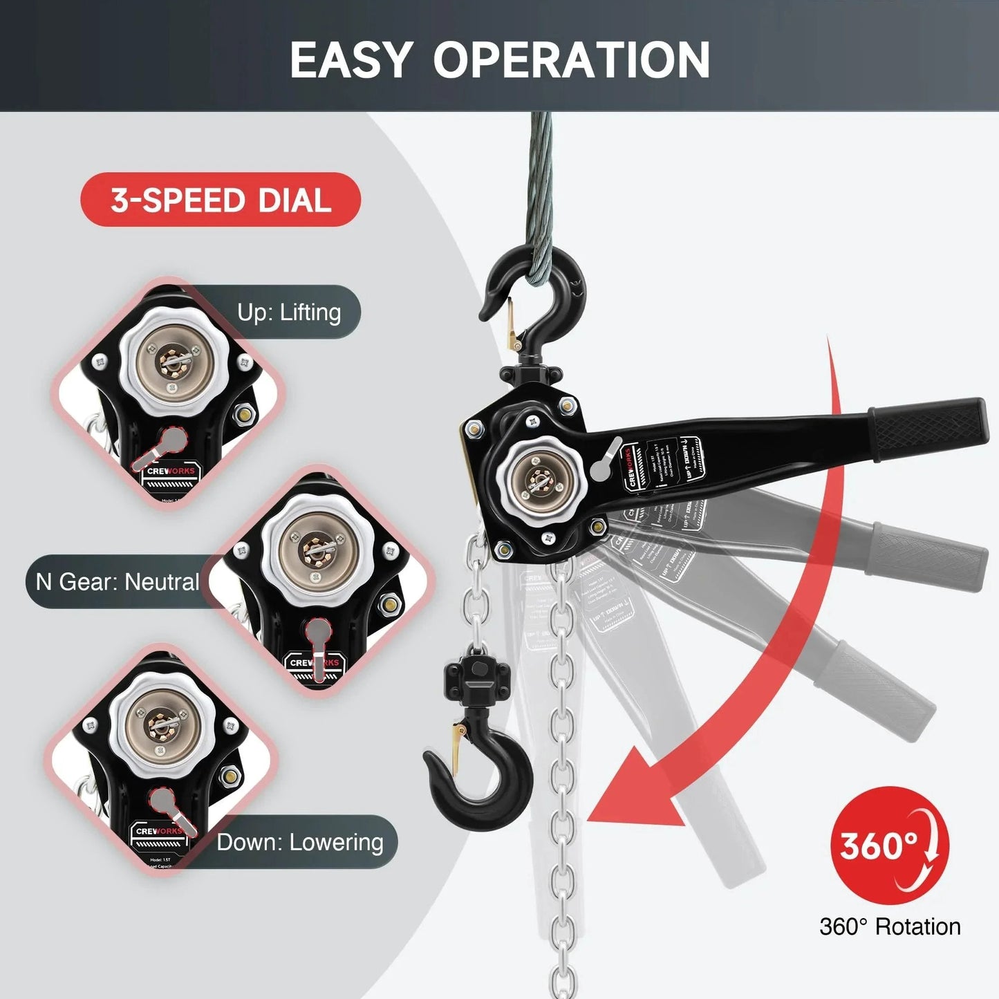 Lever Chain Hoist One And One Half Ton Capacity 3300 Lb Manual Chain Hoist With Ten Ft Lift G80 Galvanized Chain and dial settings