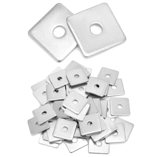 50 Pack Galvanized Square Washer Plate Set One Half Inch ID, Two By Two Inch OD, Three Sixteenth Inch Thick, Anti Loosening Plate Fasteners For Construction And Industrial Equipment QWORK