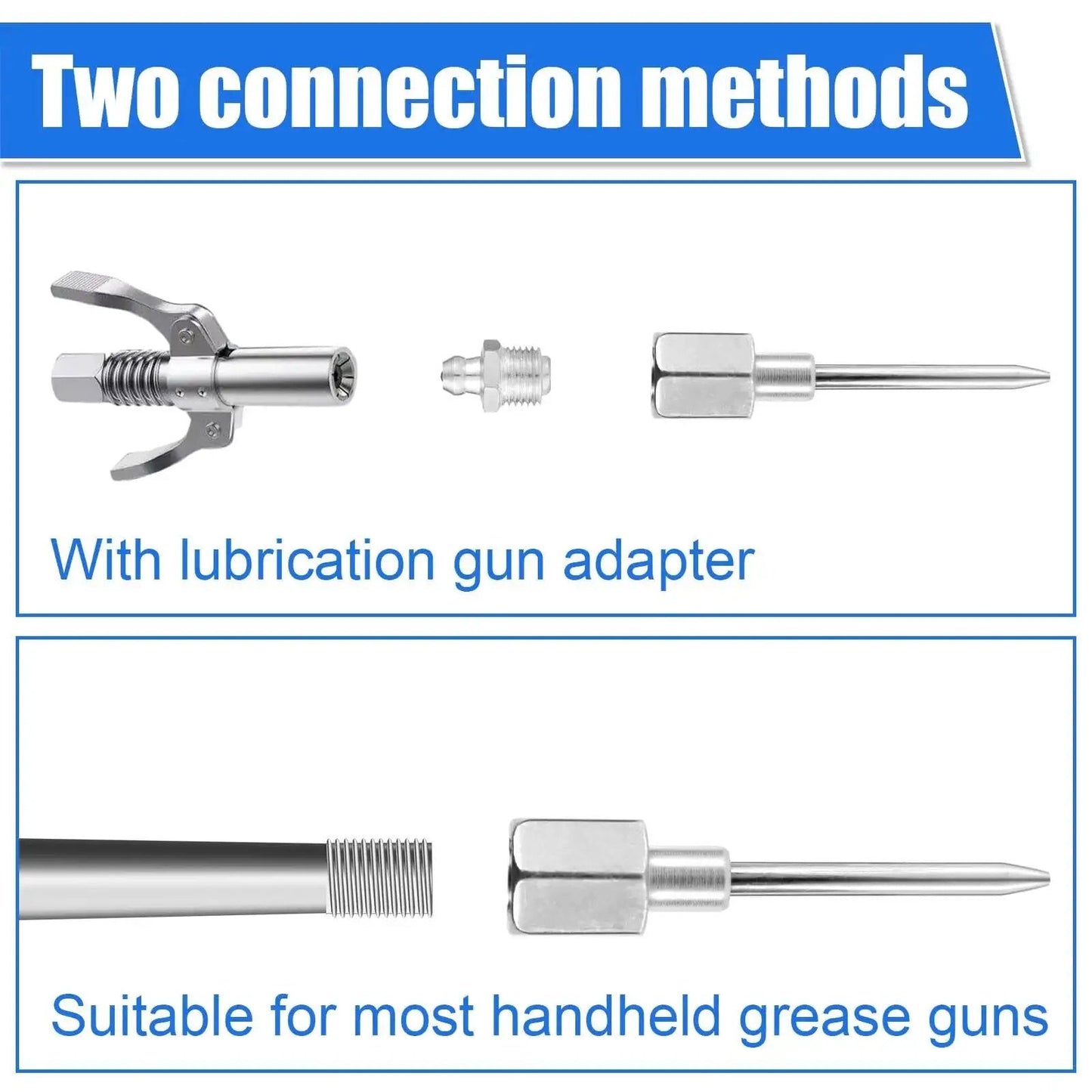 Must Have Versatile Seven Piece Grease Gun Accessory Kit With Three Nozzles One Needle Dispenser One Rubber Joint Tip